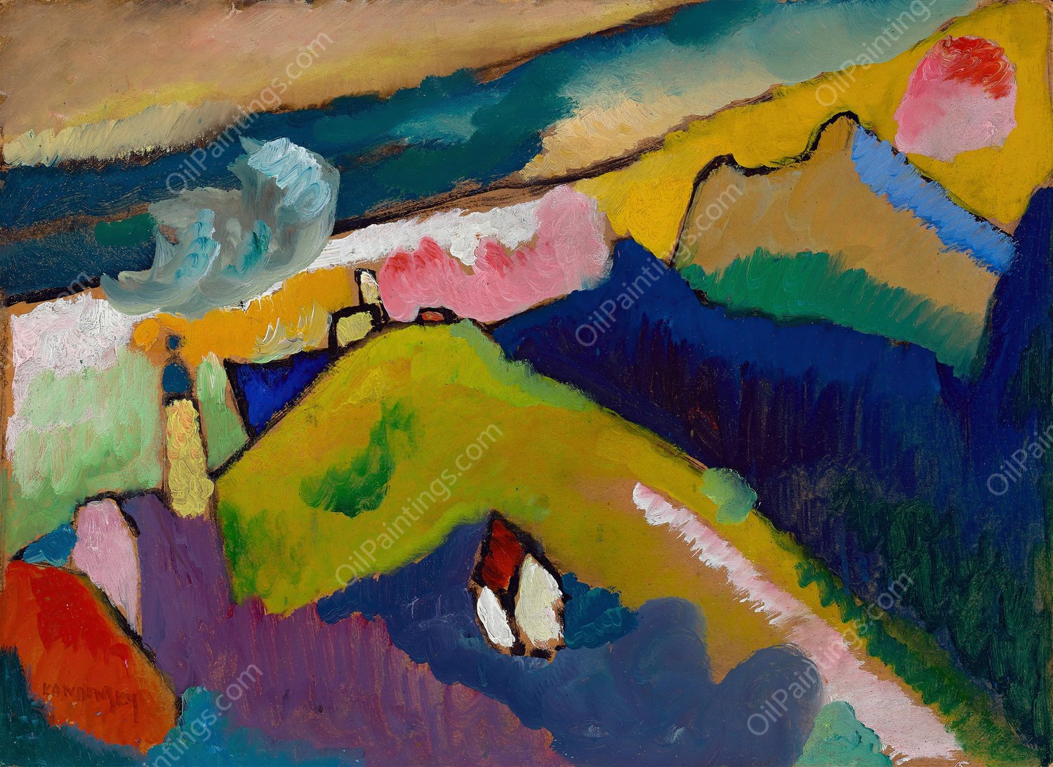 Murnau - Mountain landscape with church  by Wassily Kandinsky - Hand-Painted Oil Painting Reproduction