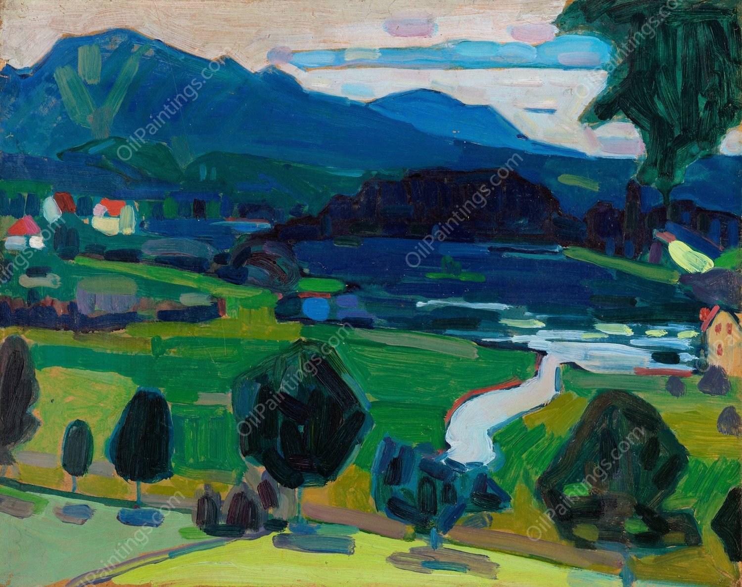 Murnau - View over the Staffelsee  by Wassily Kandinsky - Hand-Painted Oil Painting Reproduction