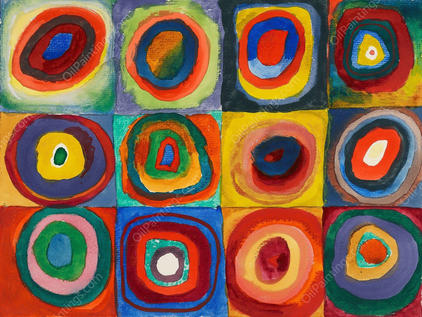 Quadrate mit konzentrischen Ringen  by Wassily Kandinsky - Hand-Painted Oil Painting Reproduction