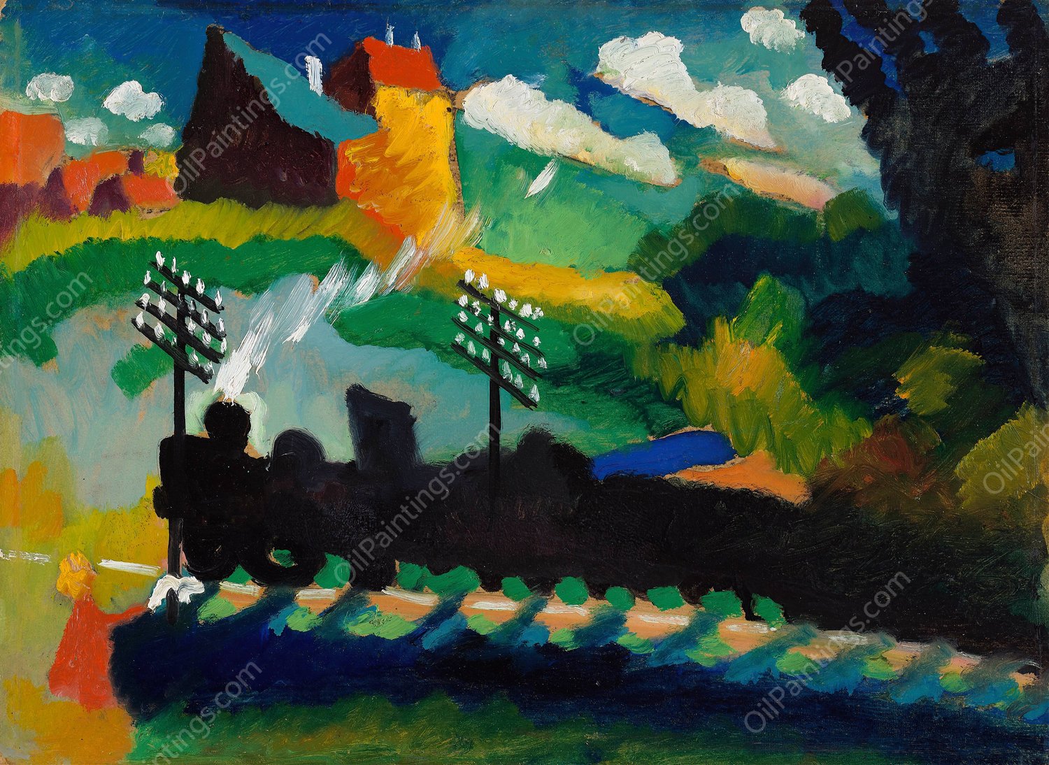Railway near Murnau  by Wassily Kandinsky - Hand-Painted Oil Painting Reproduction