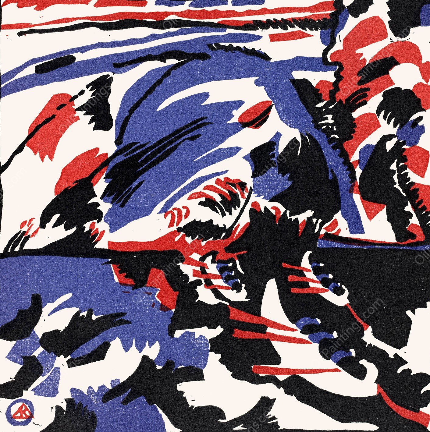 Two Women in a Moonlit Landscape  by Wassily Kandinsky - Hand-Painted Oil Painting Reproduction