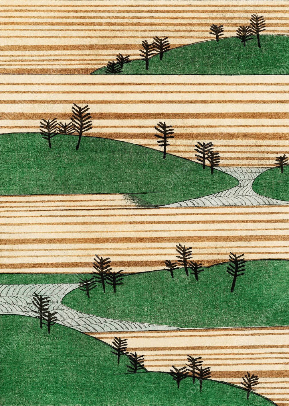 Landscape Illustration by Watanabe Seitei - Hand-Painted Oil Painting Reproduction