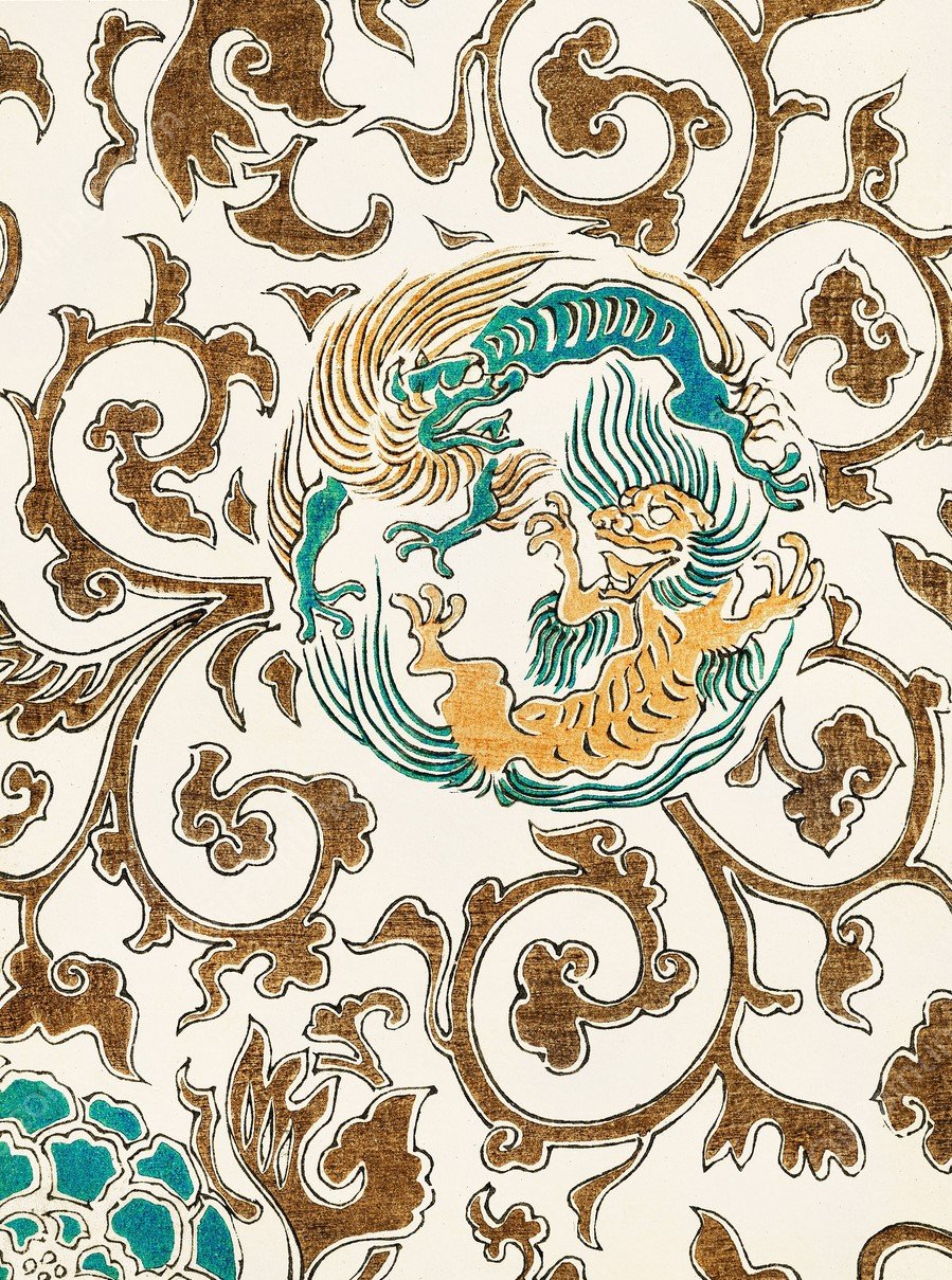 Spirit and floral motif illustration by Watanabe Seitei - Hand-Painted Oil Painting Reproduction