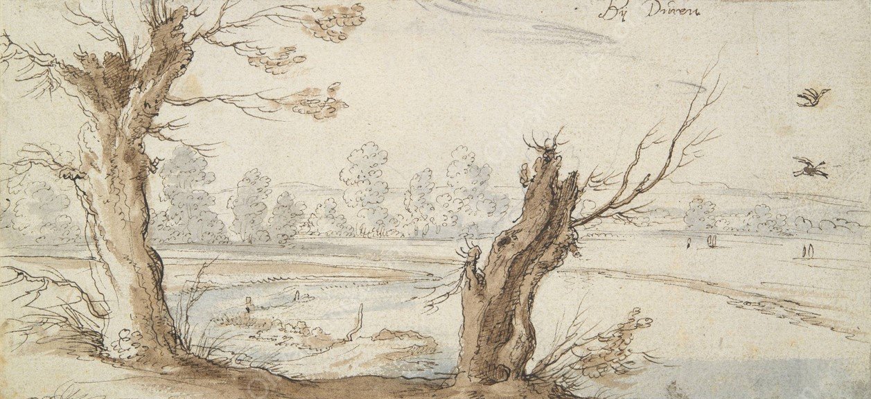 Willows on the River Rur  by Wenceslaus Hollar - Hand-Painted Oil Painting Reproduction