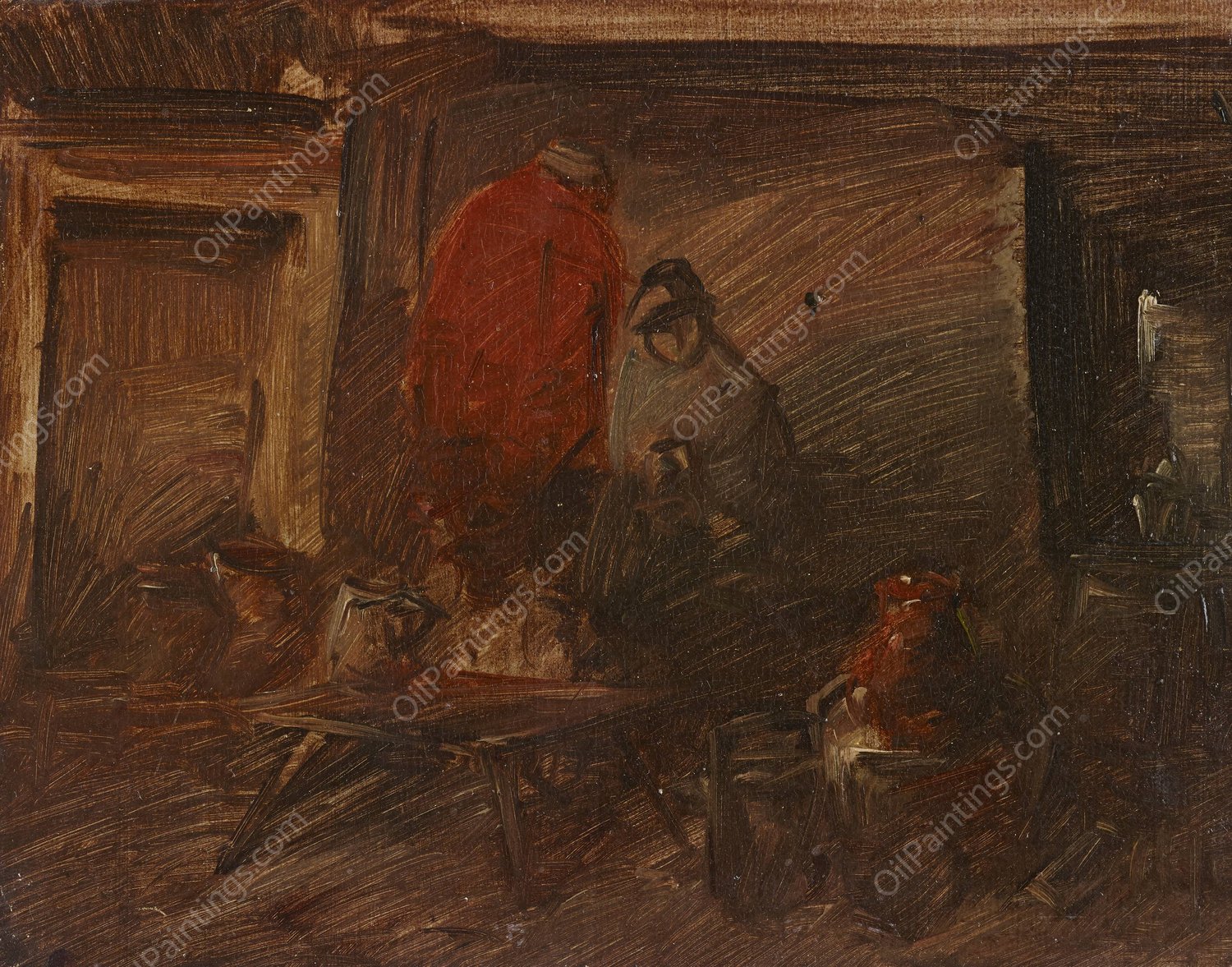 Hollandisches Wirtshaus  by Wilhelm Busch - Hand-Painted Oil Painting Reproduction