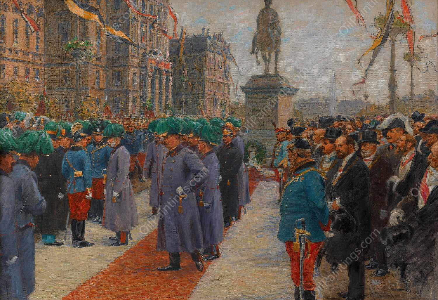 Jahrhundertfeier der VOlkerschlacht von Leipzig vor dem Schwarzenberg-Denkmal  by Wilhelm Gause - Hand-Painted Oil Painting Reproduction