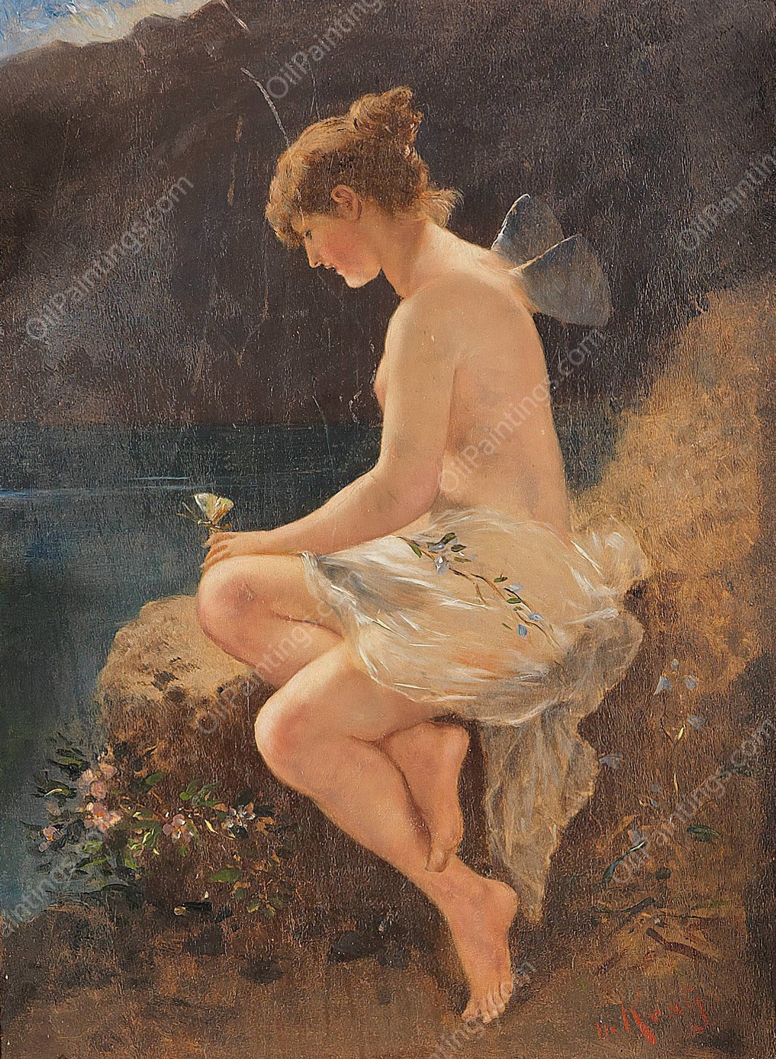Psyche mit Schmetterling am Seeufer  by Wilhelm Kray - Hand-Painted Oil Painting Reproduction