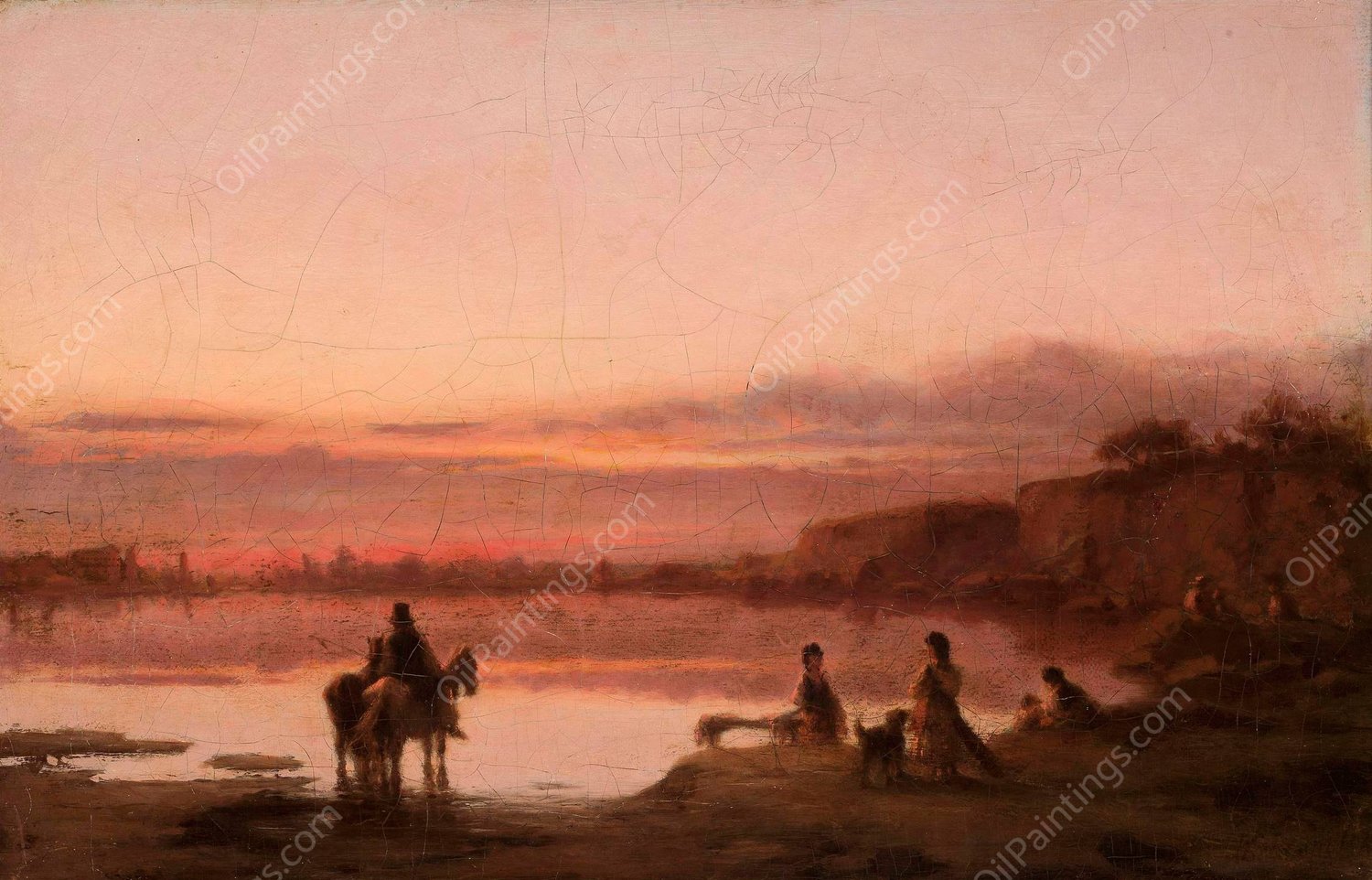 Landscape at sunset by Wilhelm Leopolski - Hand-Painted Oil Painting Reproduction