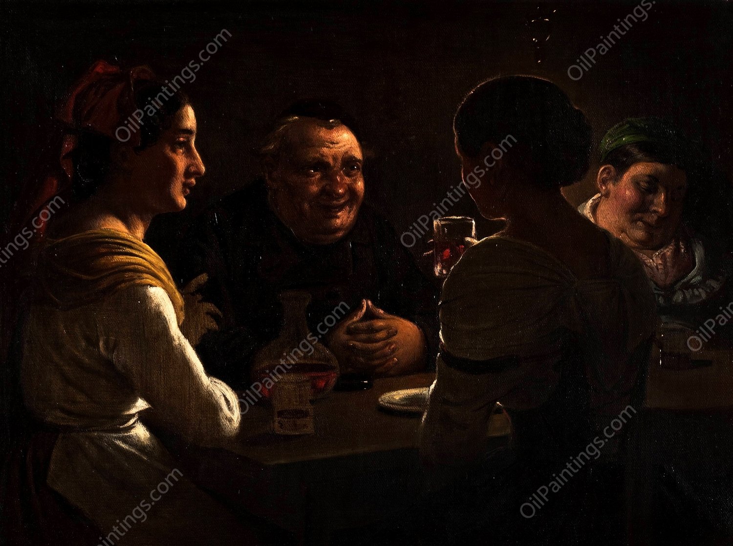 Abbate Jesting With Two Young Girls  by Wilhelm Marstrand - Hand-Painted Oil Painting Reproduction