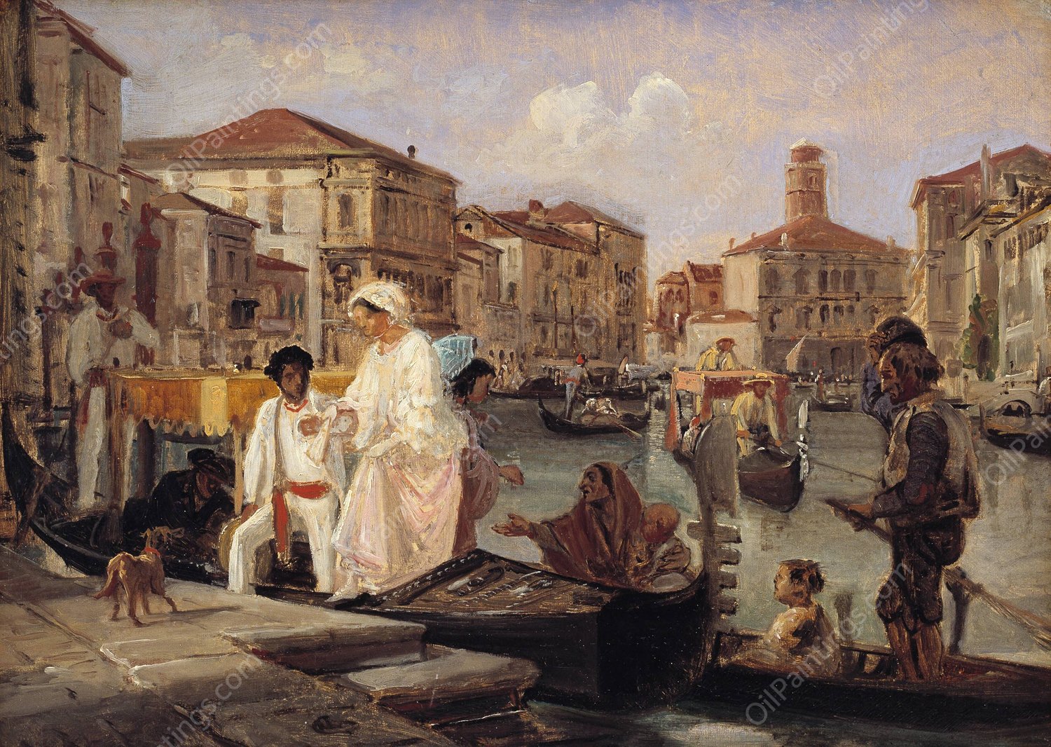 Alighting from a Gondola in Venice  by Wilhelm Marstrand - Hand-Painted Oil Painting Reproduction