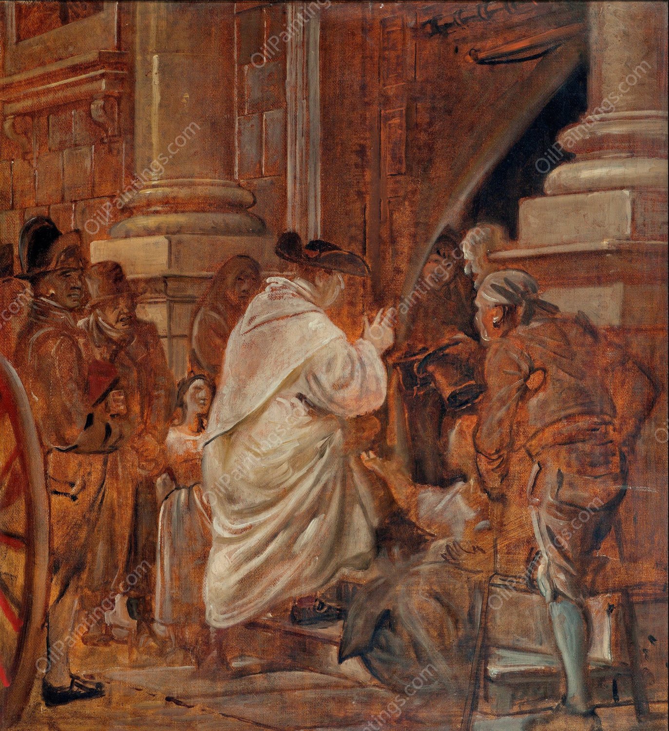 Cardinal blessing beggars at the church doors by Wilhelm Marstrand - Hand-Painted Oil Painting Reproduction