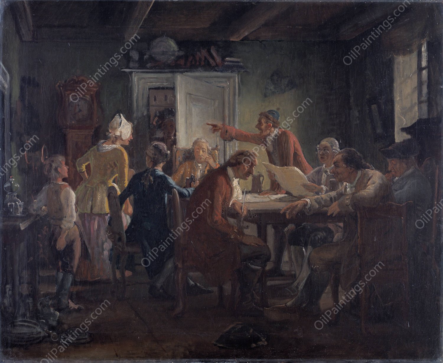 Collegium Politicum. From Ludvig Holberg's The Political Tinker, Act I, Scene 2.  by Wilhelm Marstrand - Hand-Painted Oil Painting Reproduction