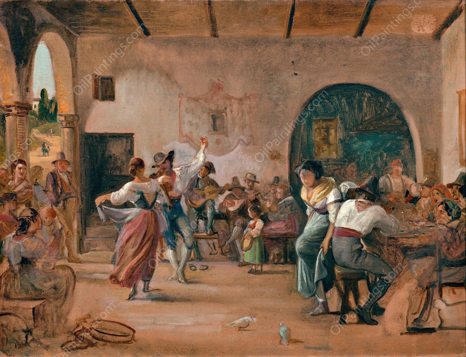 Dance in an Osteria  by Wilhelm Marstrand - Hand-Painted Oil Painting Reproduction