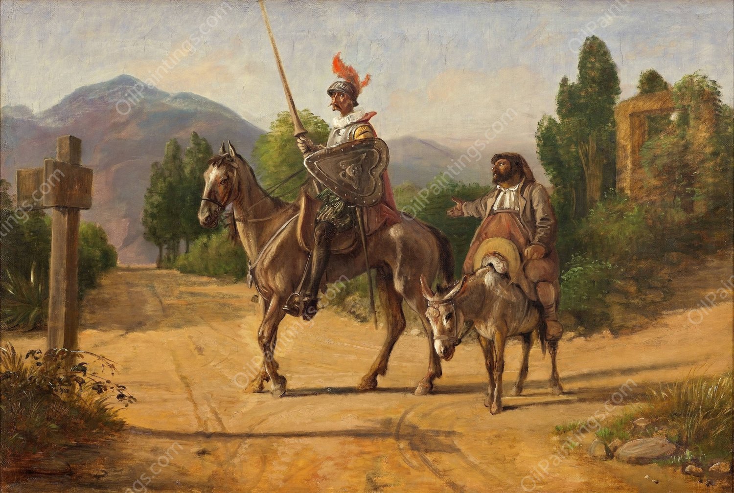 Don Quixote and Sancho Panza at a crossroad by Wilhelm Marstrand - Hand-Painted Oil Painting Reproduction