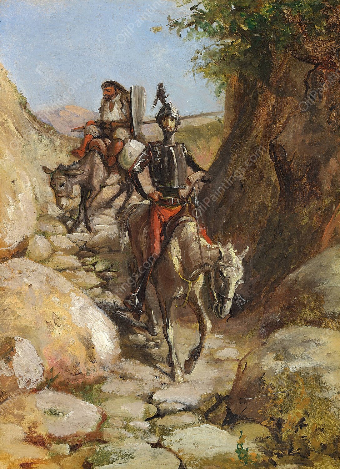 Don Quixote og Sancho Pancha kommer hjem fra de sorte bjerge by Wilhelm Marstrand - Hand-Painted Oil Painting Reproduction