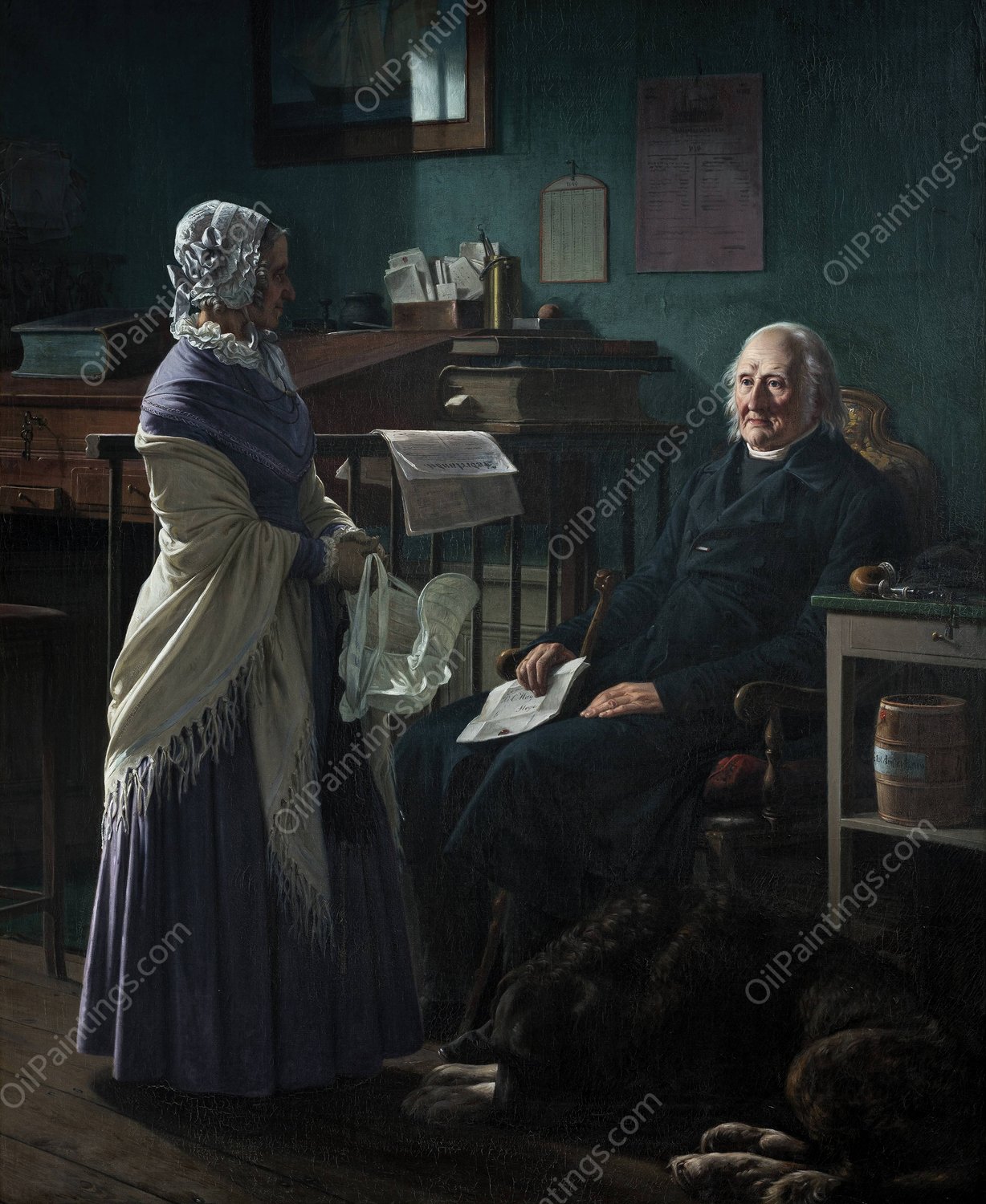 Double portrait of the merchant Christopher Friedenreich Hage  by Wilhelm Marstrand - Hand-Painted Oil Painting Reproduction