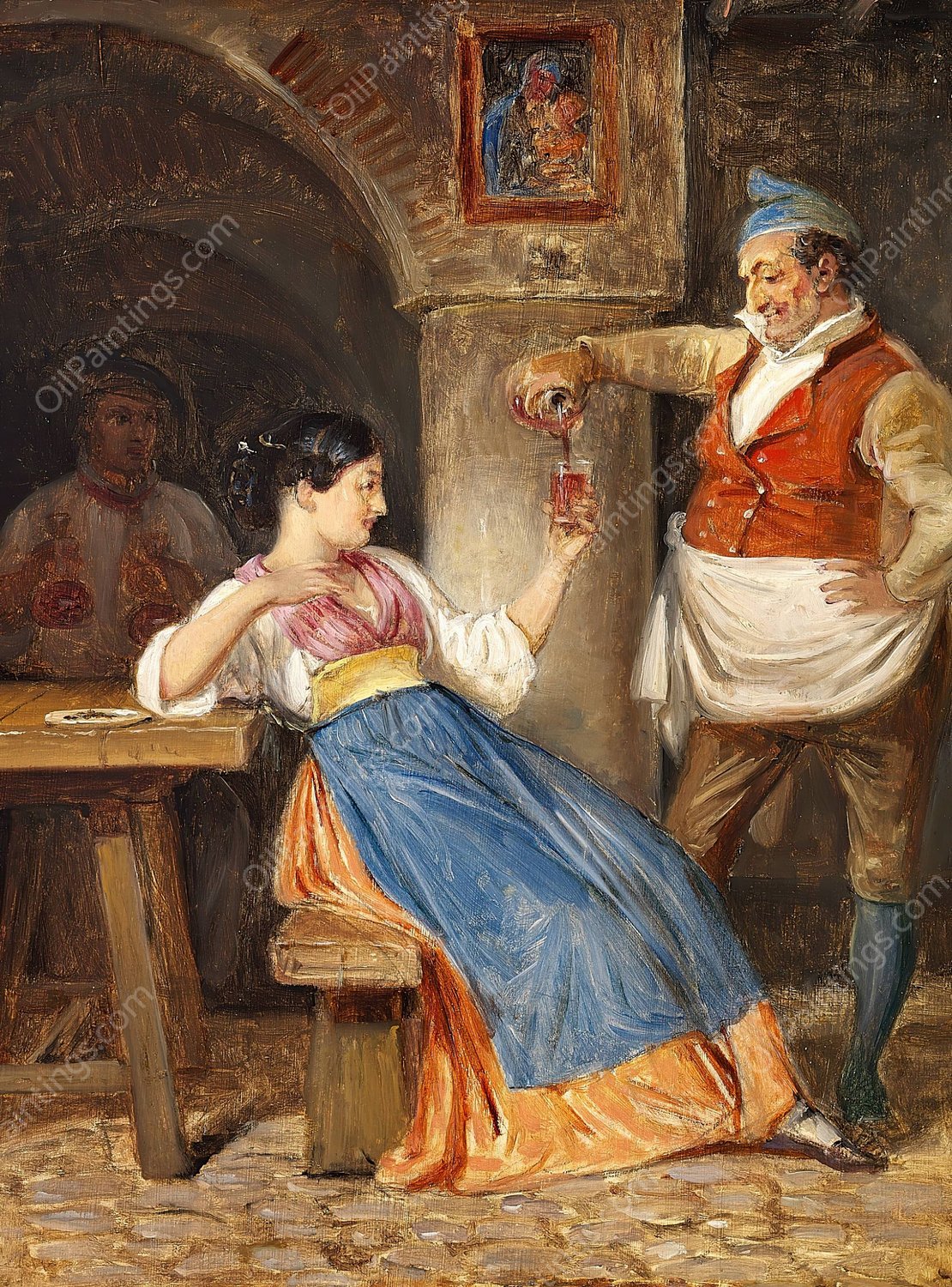 Krofatter skaenker rodvin for en ung italienerinde by Wilhelm Marstrand - Hand-Painted Oil Painting Reproduction