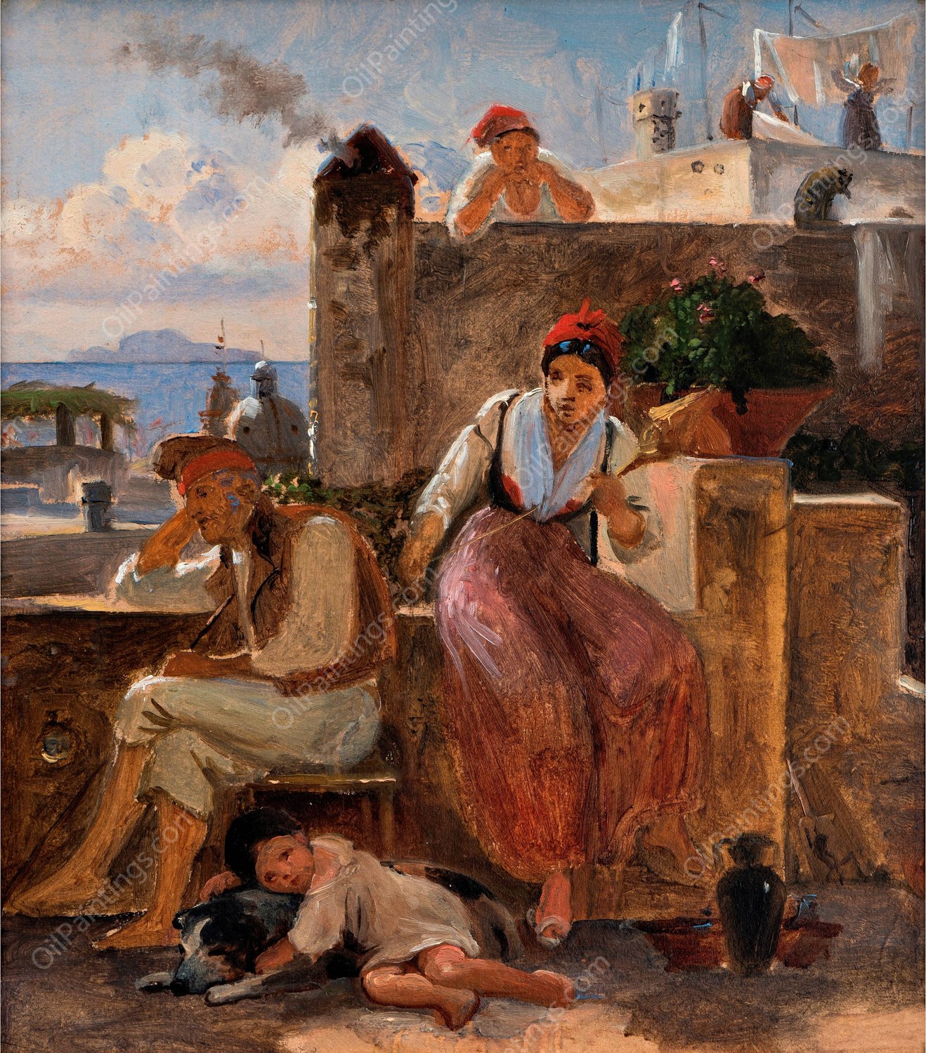 Neapolitan way of life. Study  by Wilhelm Marstrand - Hand-Painted Oil Painting Reproduction