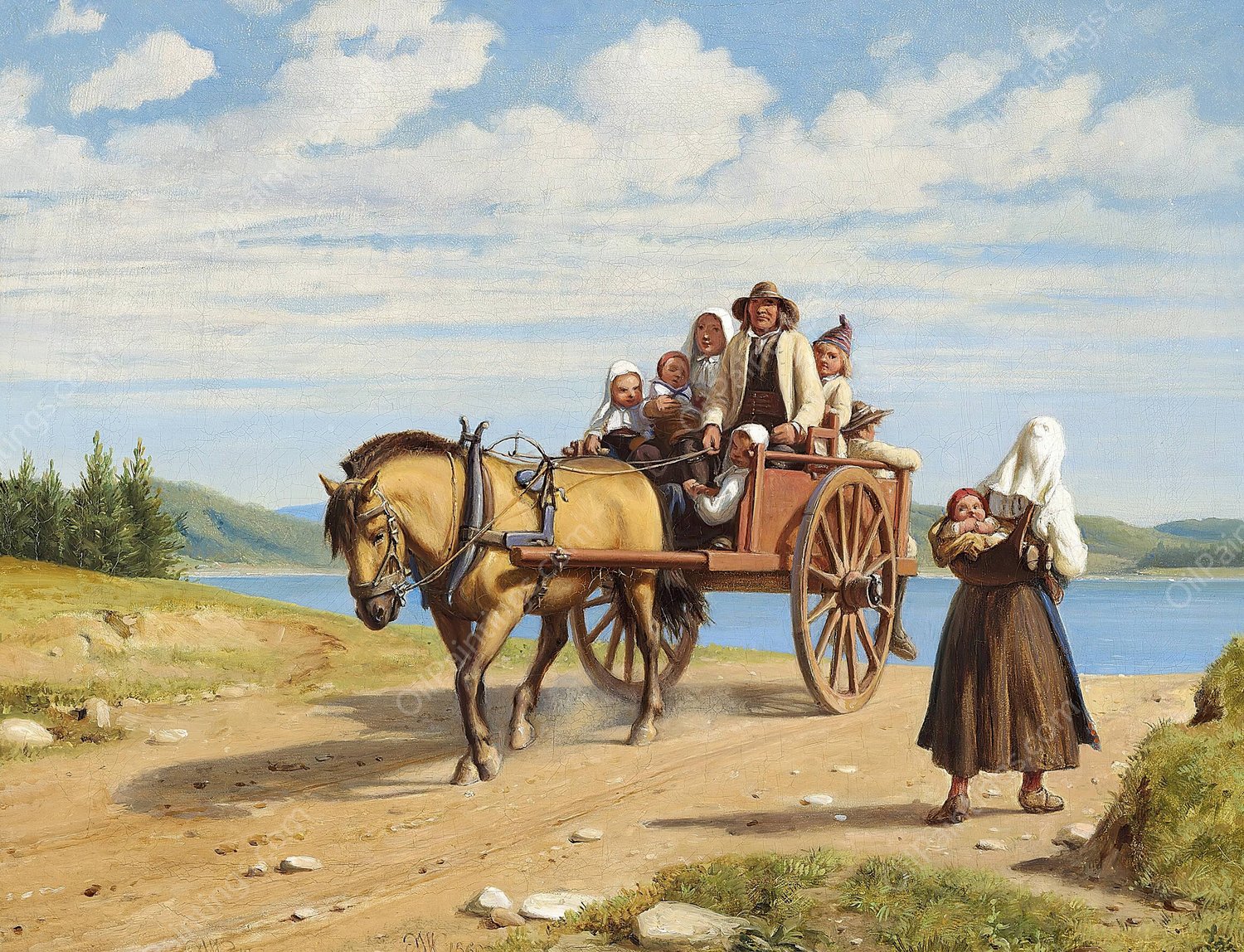 Parti fra Leksand med dalarbonder pa sondagsudflugt i hestevogn  by Wilhelm Marstrand - Hand-Painted Oil Painting Reproduction