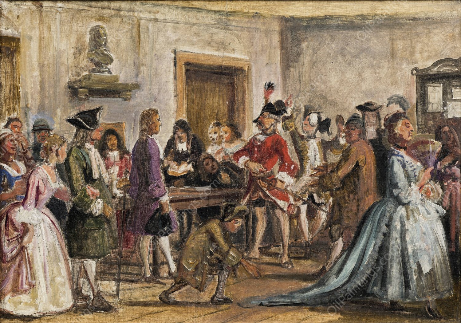 Philemon and his prosecutors. Scene from Det lykkelige skibbrud by Holberg, Act 5, Scene 9  by Wilhelm Marstrand - Hand-Painted Oil Painting Reproduction