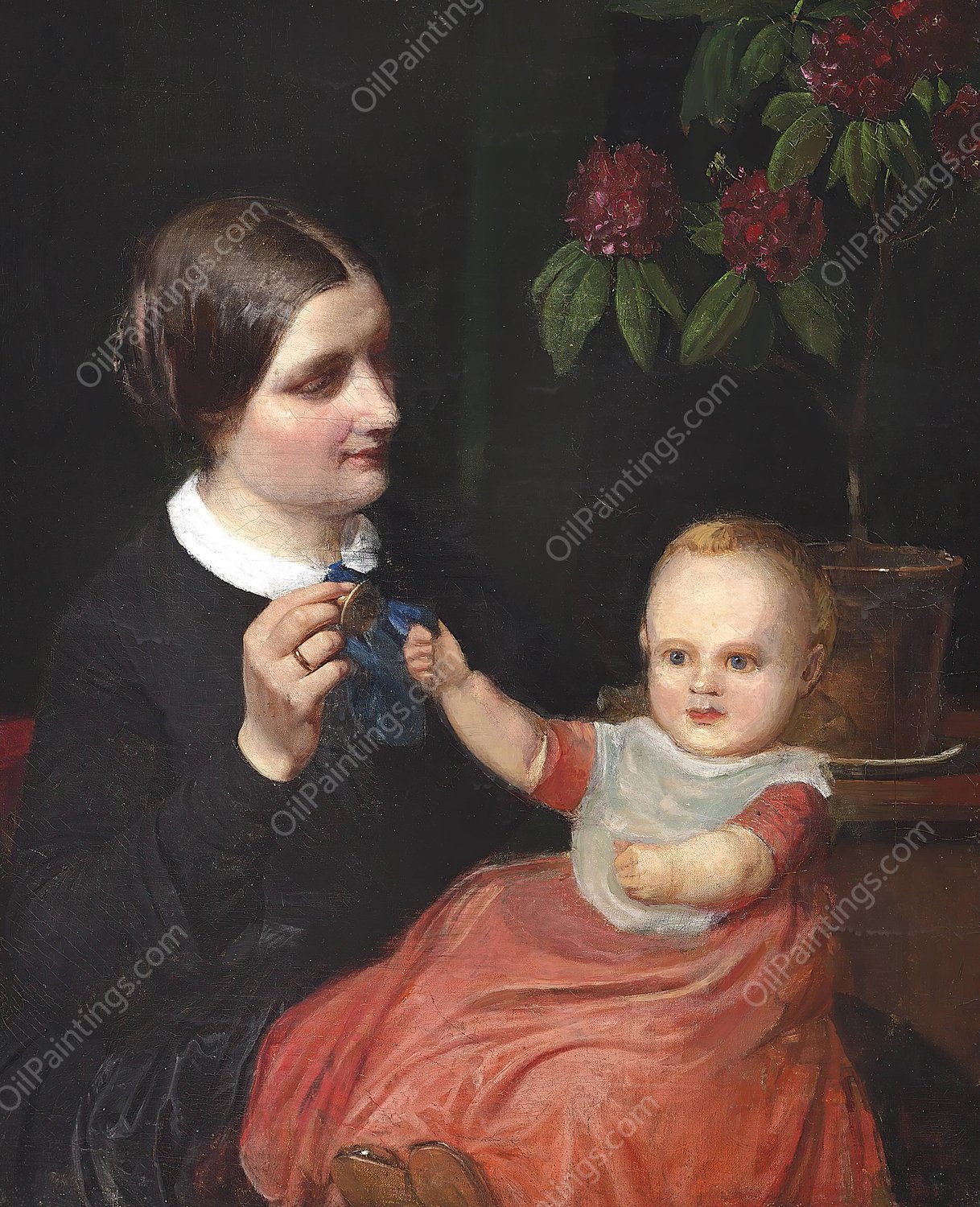 Portraet af kunstnerens hustru med sonnen Poul pa skodet by Wilhelm Marstrand - Hand-Painted Oil Painting Reproduction