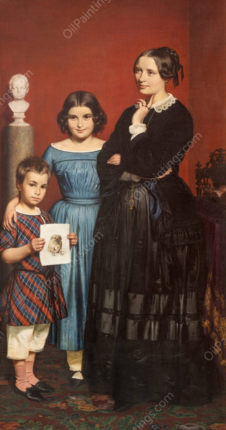 Portrait of Frederikke Vilhelmine Hage with Children  by Wilhelm Marstrand - Hand-Painted Oil Painting Reproduction