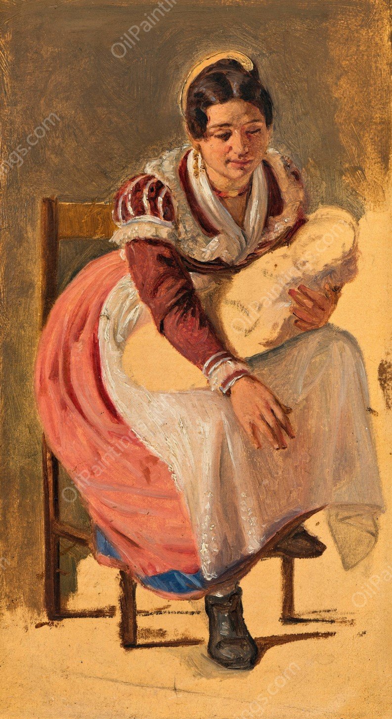Roman woman with a child. Study for The St. Anthony Feast Day in Rome  by Wilhelm Marstrand - Hand-Painted Oil Painting Reproduction