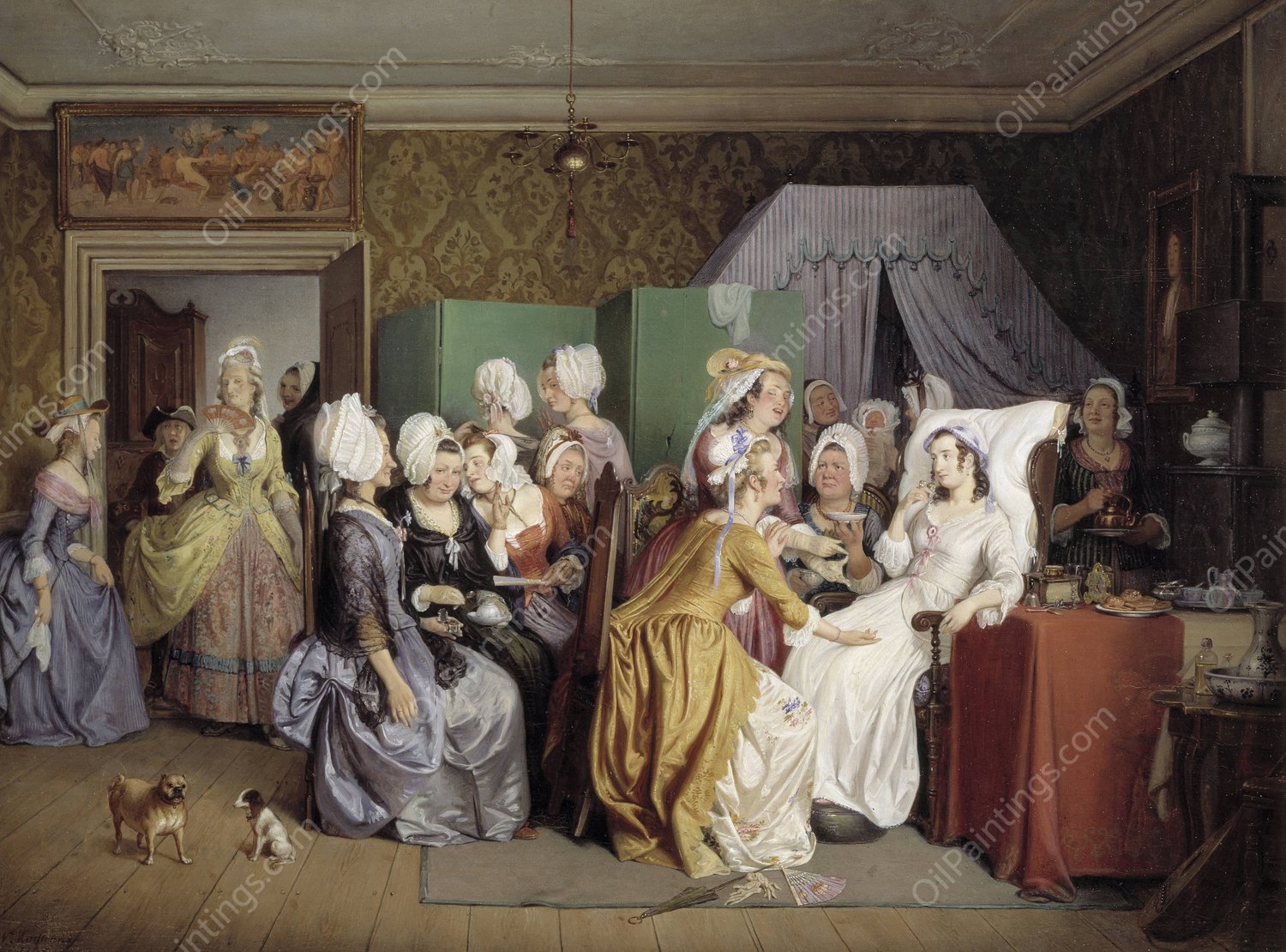 Scene from Ludwig Holberg's The Lying-in Room  by Wilhelm Marstrand - Hand-Painted Oil Painting Reproduction