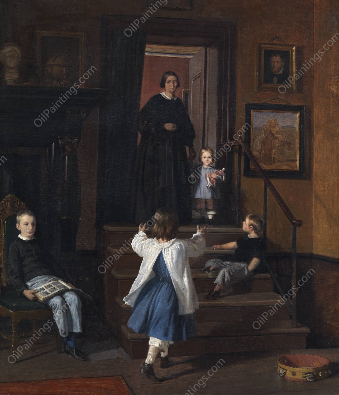 The Artist's Wife and Children in the Studio at Charlottenborg  by Wilhelm Marstrand - Hand-Painted Oil Painting Reproduction