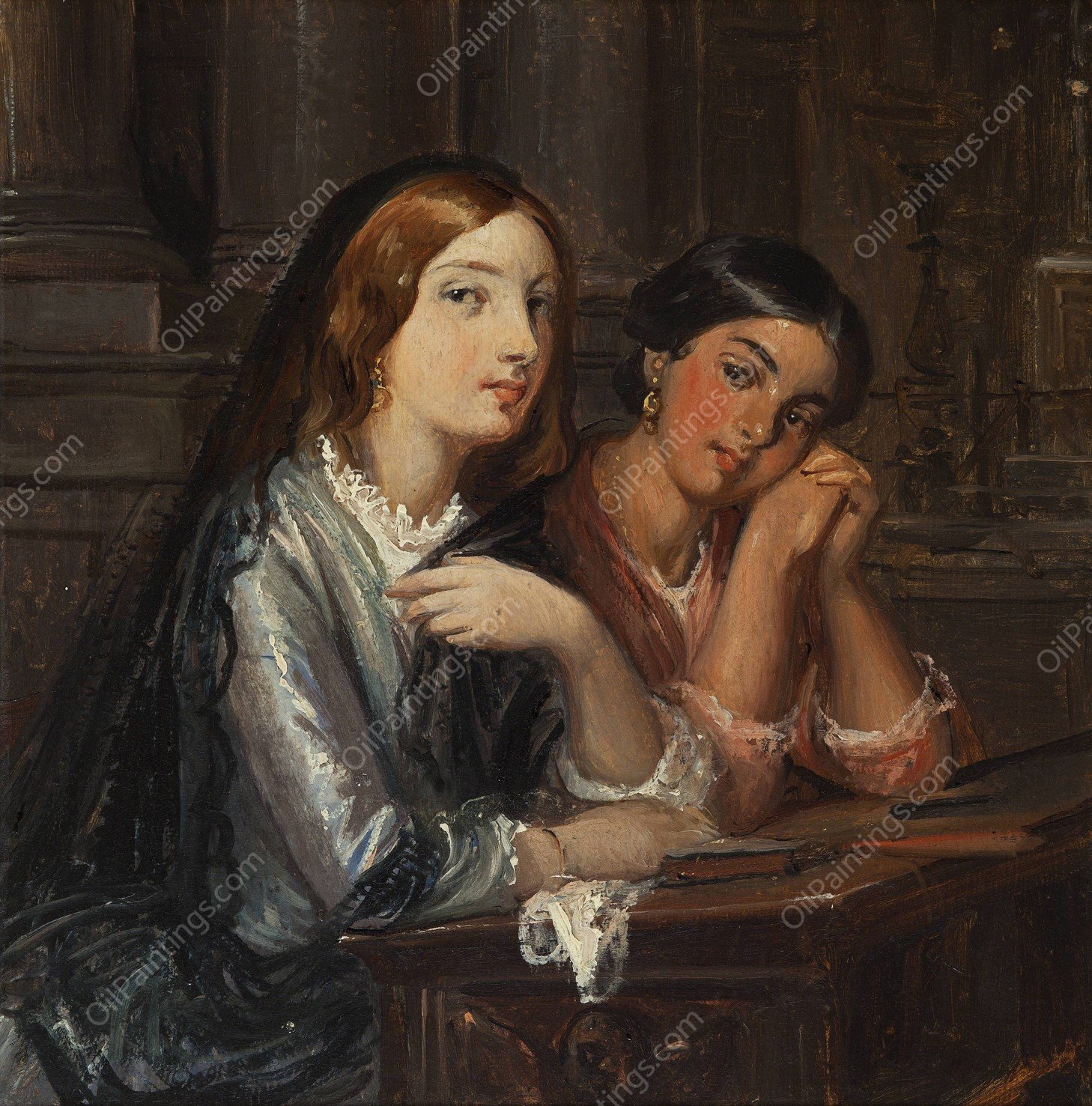 Venetian women in a church  by Wilhelm Marstrand - Hand-Painted Oil Painting Reproduction
