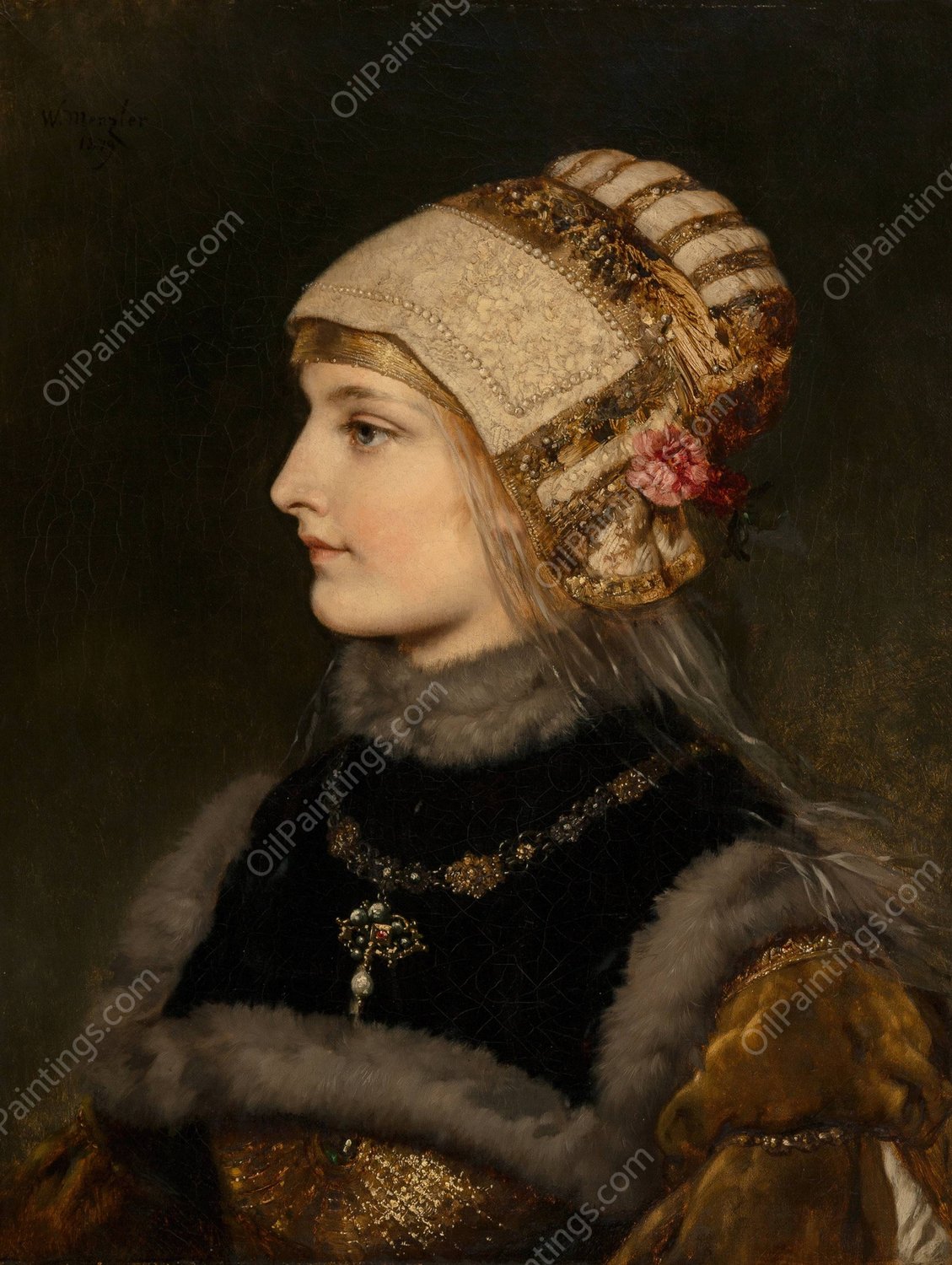 A young woman in Renaissance costume  by Wilhelm Menzler - Hand-Painted Oil Painting Reproduction