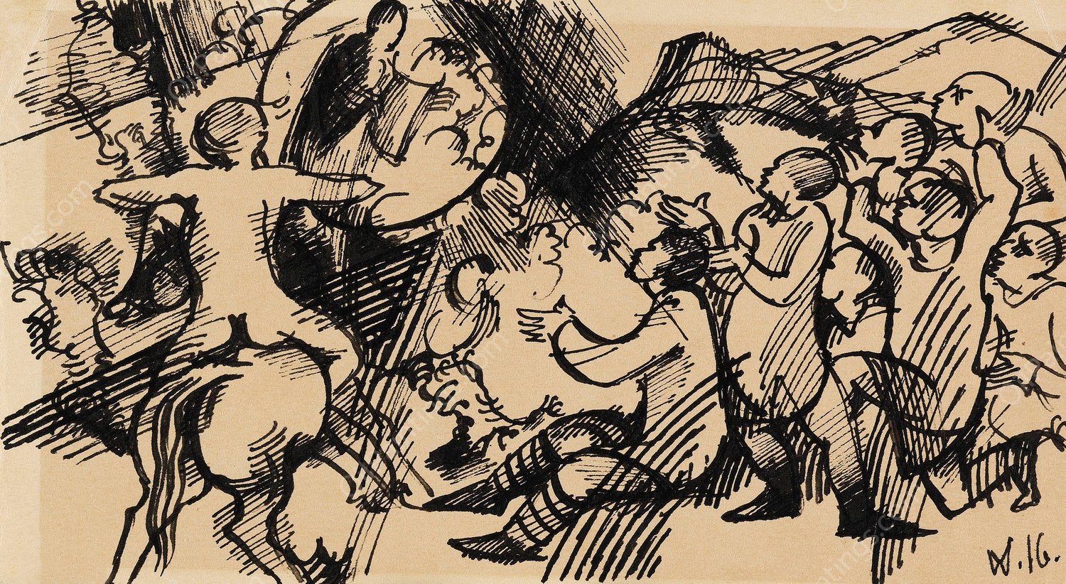 Figurliche Szene  by Wilhelm Morgner - Hand-Painted Oil Painting Reproduction