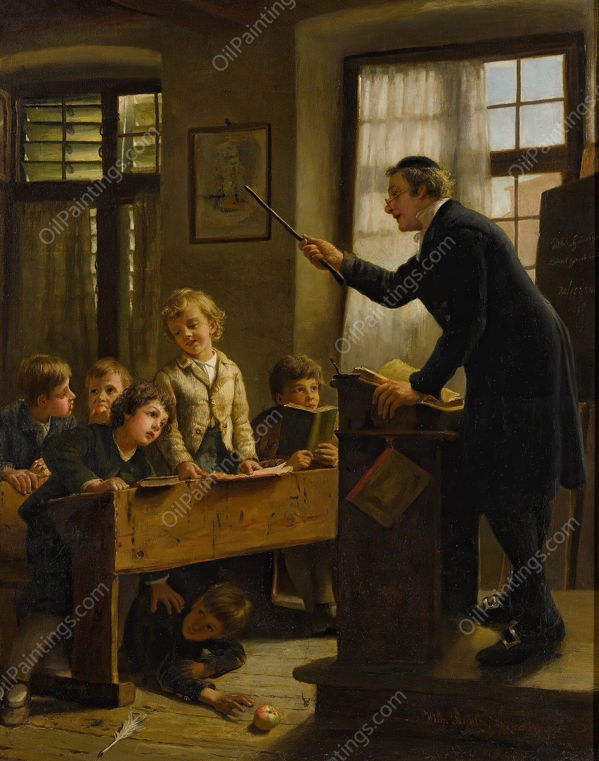 The Schoolmaster by Wilhelm Schutze - Hand-Painted Oil Painting Reproduction