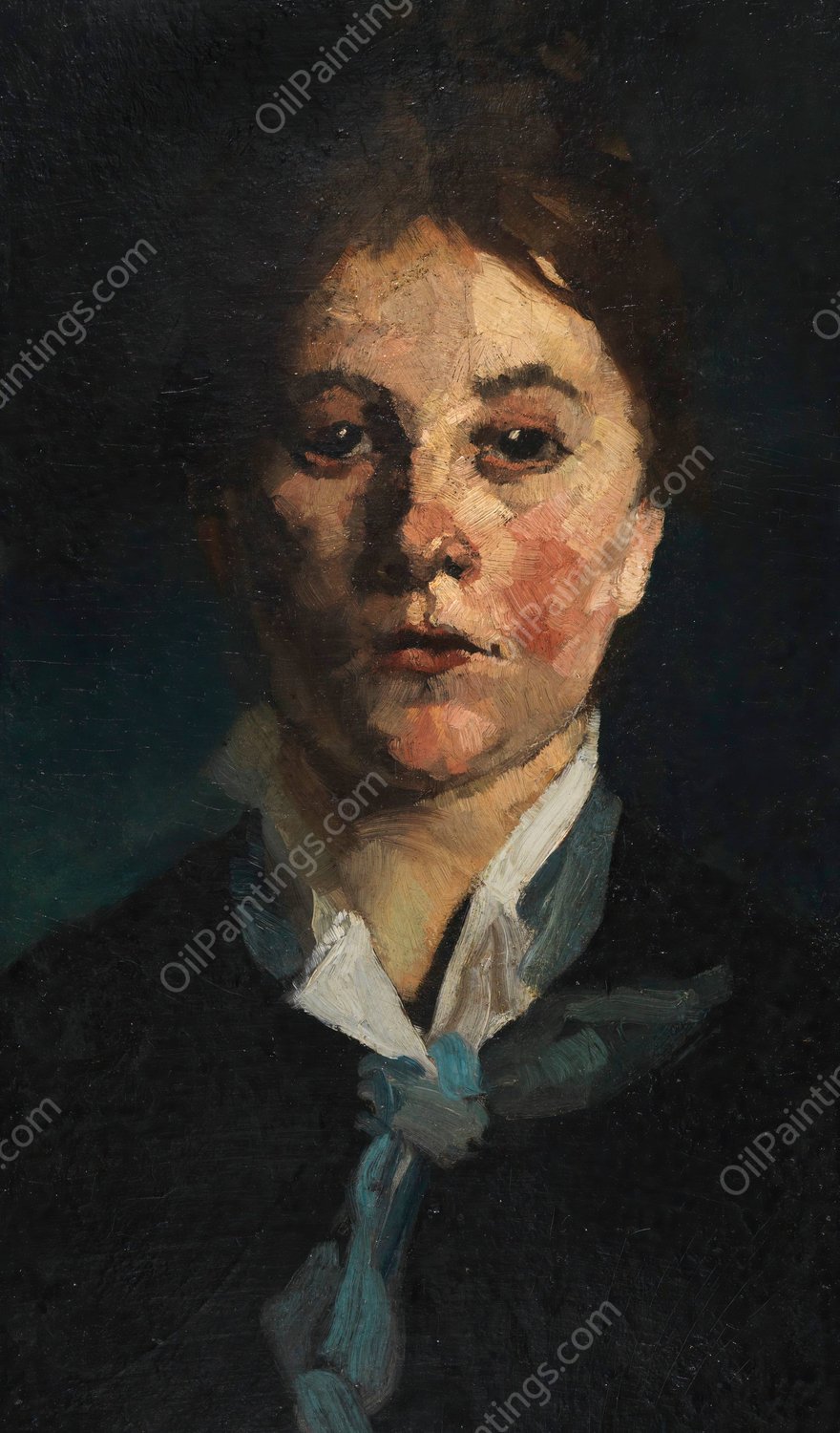 Madchen mit weisem Kragen, en face  by Wilhelm Trubner - Hand-Painted Oil Painting Reproduction