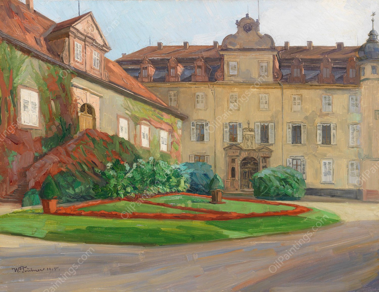 Schloshof in Baden-Baden im September  by Wilhelm Trubner - Hand-Painted Oil Painting Reproduction