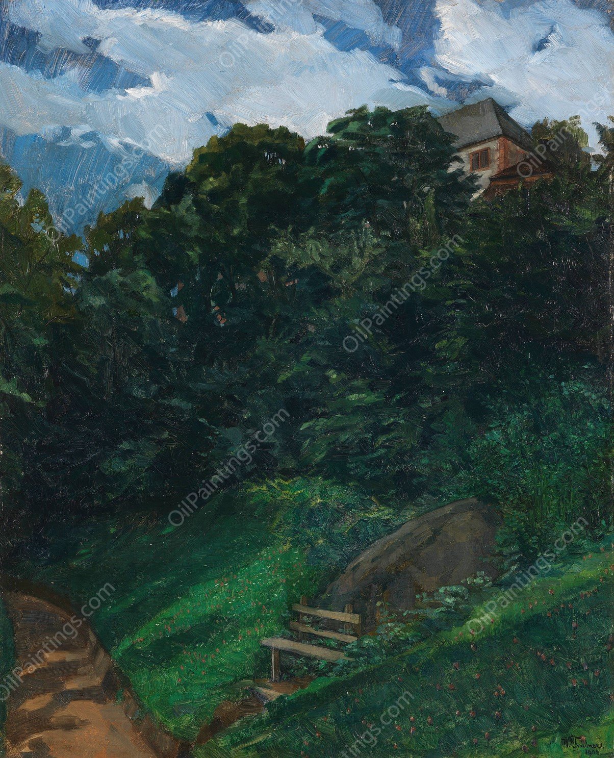 Schlosspark Lichtenberg mit Bank  by Wilhelm Trubner - Hand-Painted Oil Painting Reproduction