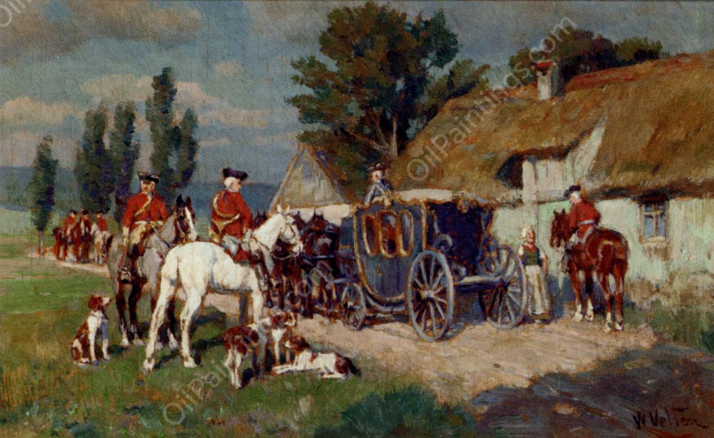 A Hunting Party Ready For The Off by Wilhelm Velten - Hand-Painted Oil Painting Reproduction