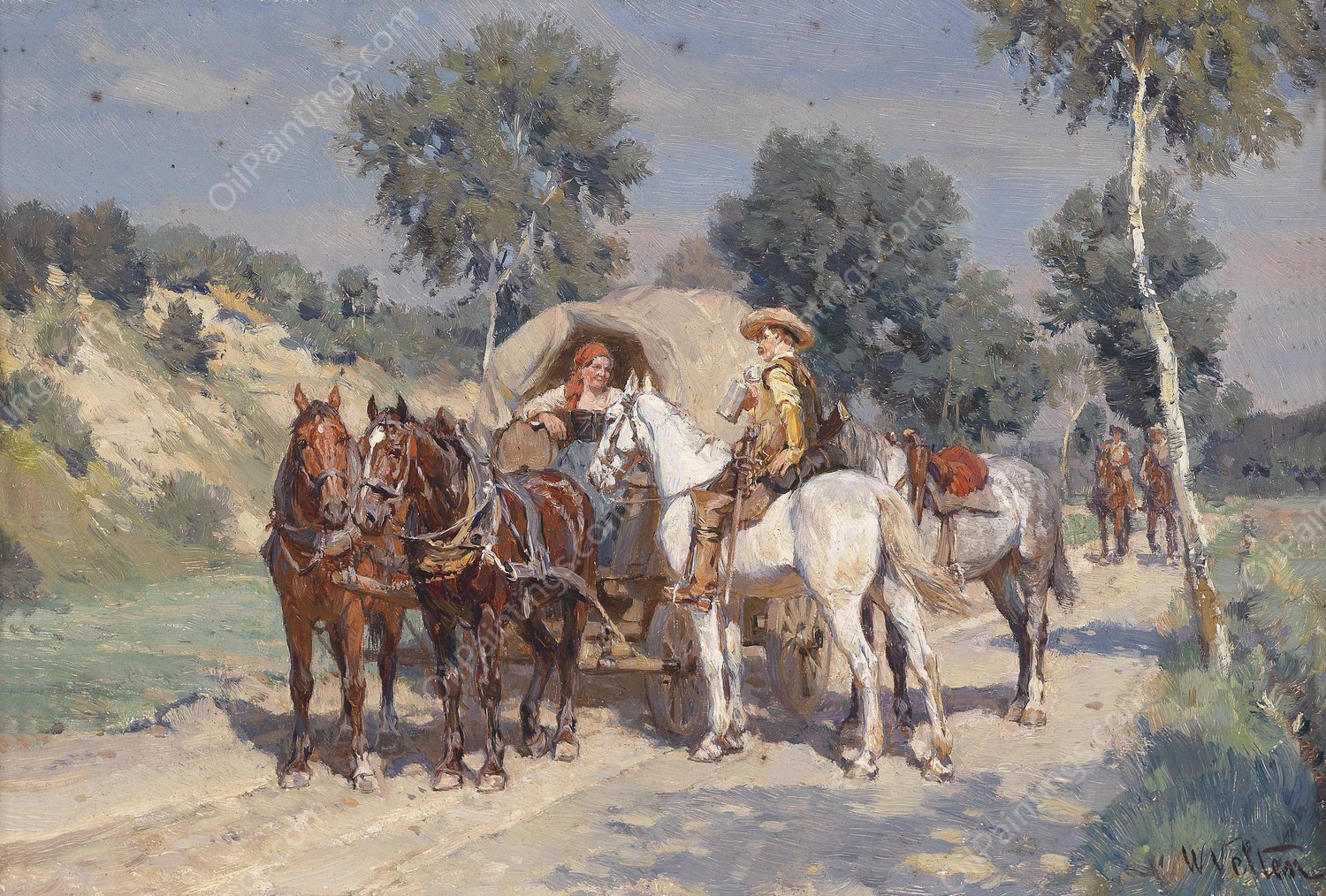 Begegnung auf der Landstrase by Wilhelm Velten - Hand-Painted Oil Painting Reproduction