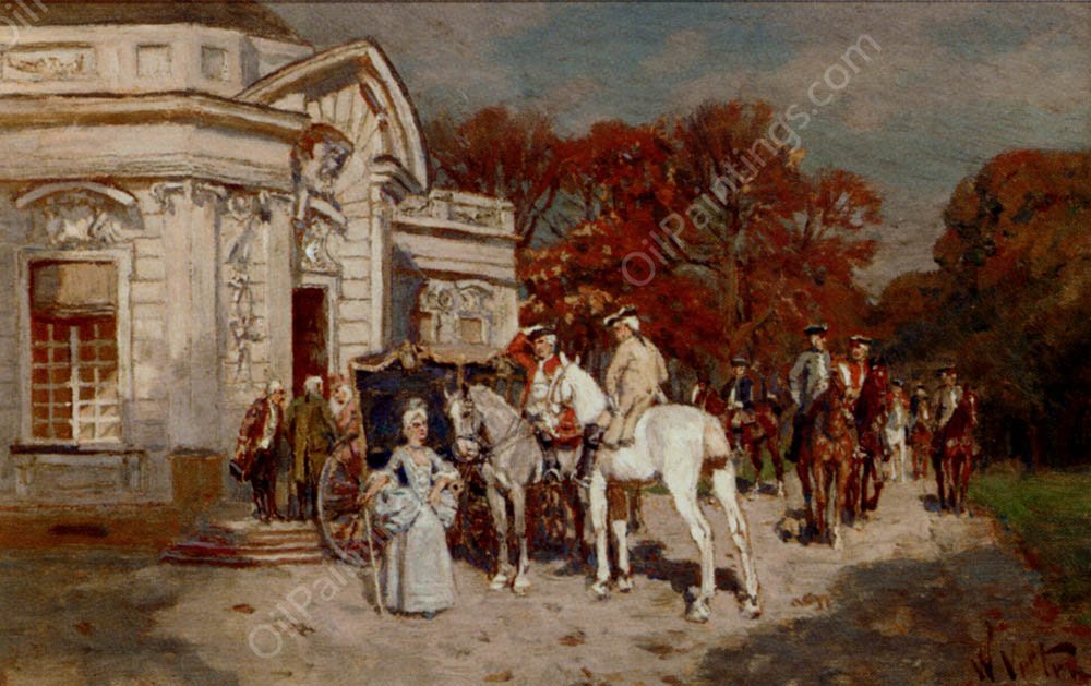 Elegant Company At A Summer House by Wilhelm Velten - Hand-Painted Oil Painting Reproduction