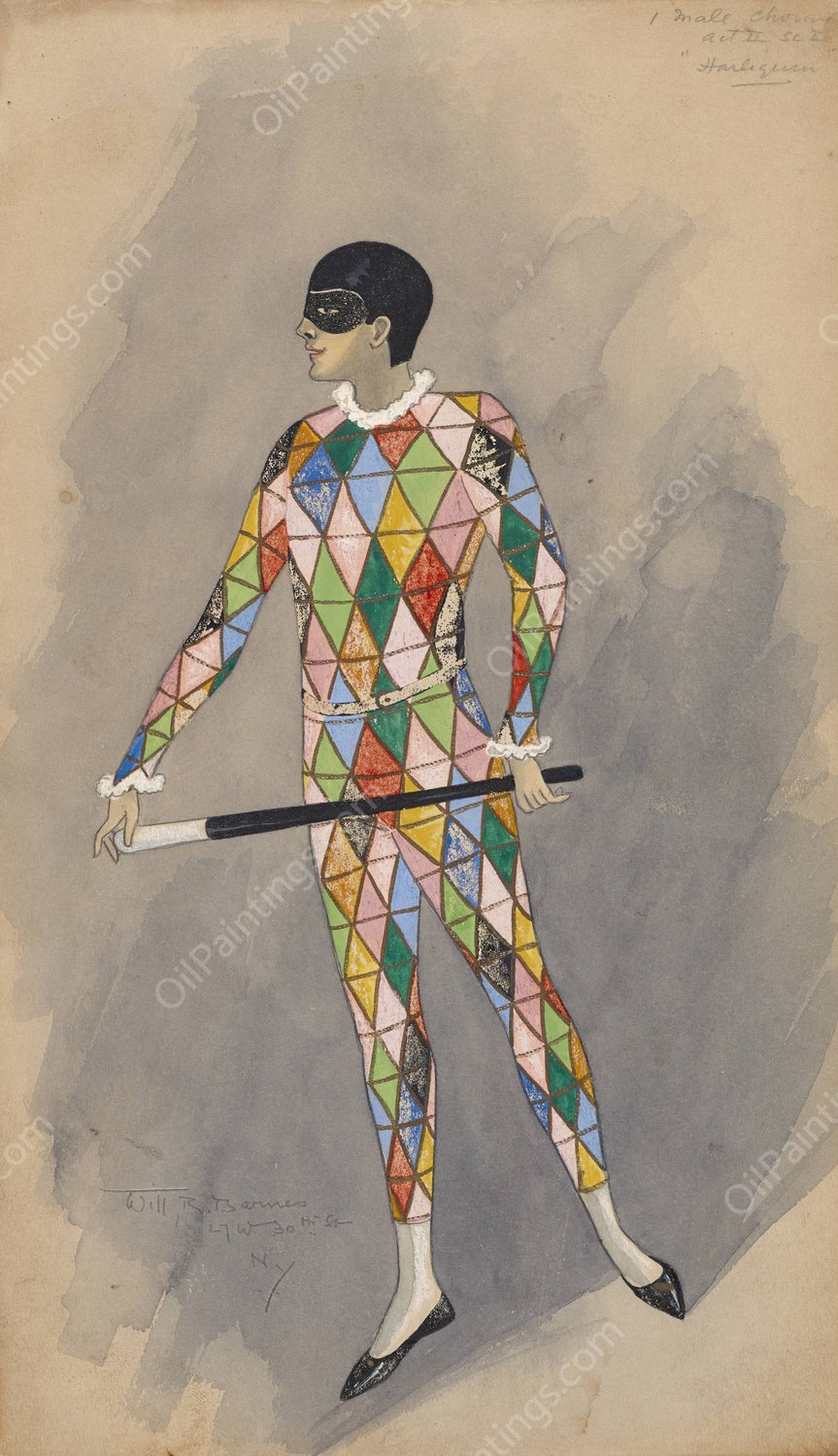 1 Male Chorus-Act II Sc I-Harlequin  by Will R. Barnes - Hand-Painted Oil Painting Reproduction