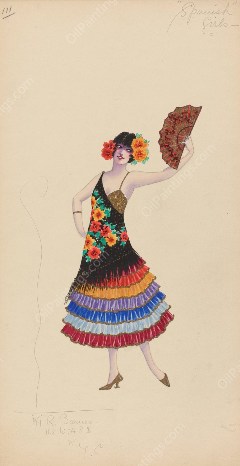 111-Spanish Girls  by Will R. Barnes - Hand-Painted Oil Painting Reproduction