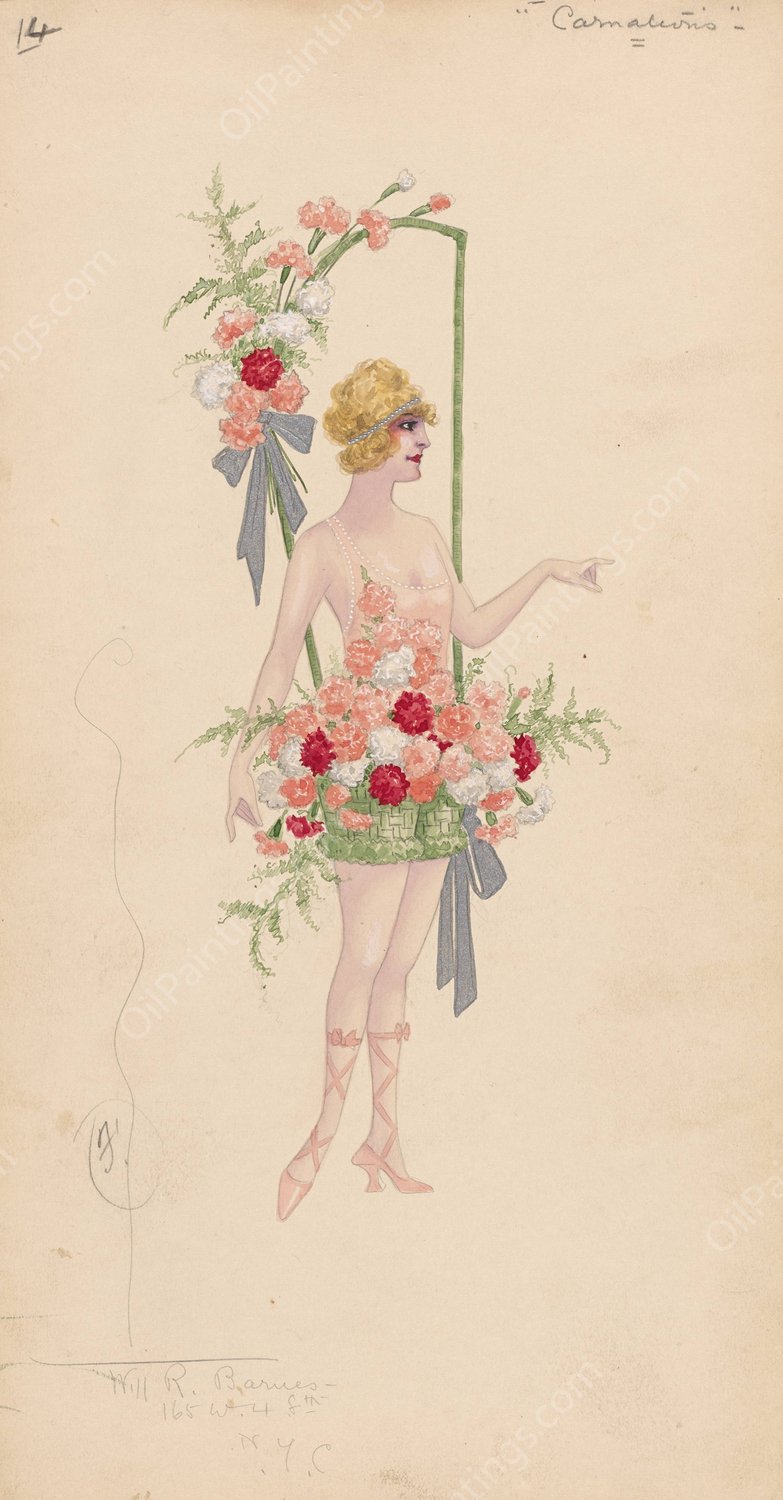 14-Carnations  by Will R. Barnes - Hand-Painted Oil Painting Reproduction