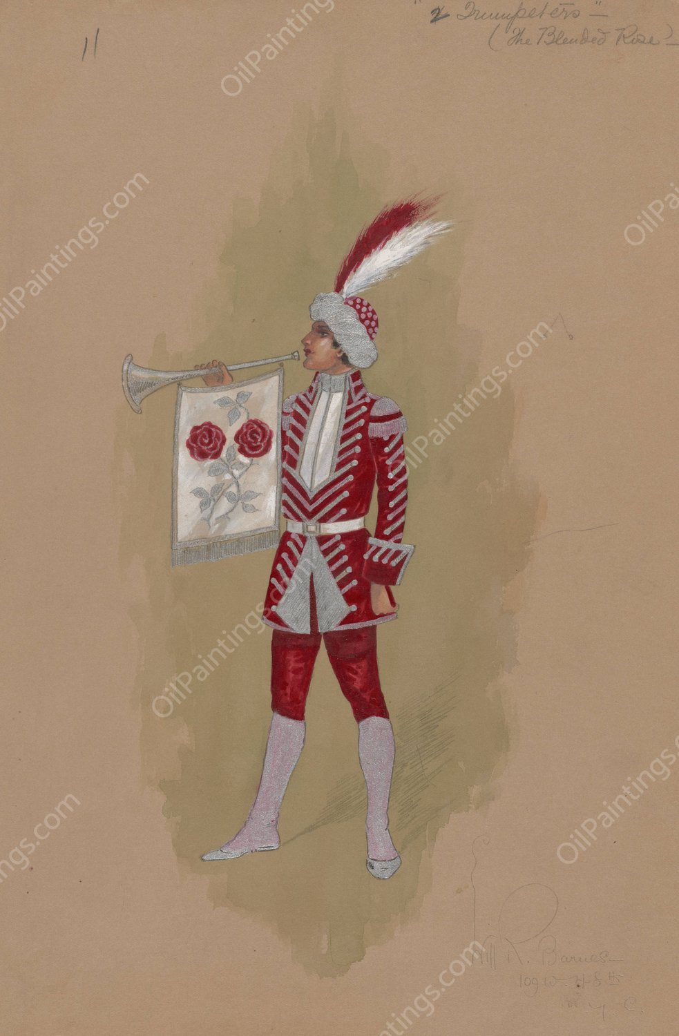 2 Trumpeters  by Will R. Barnes - Hand-Painted Oil Painting Reproduction