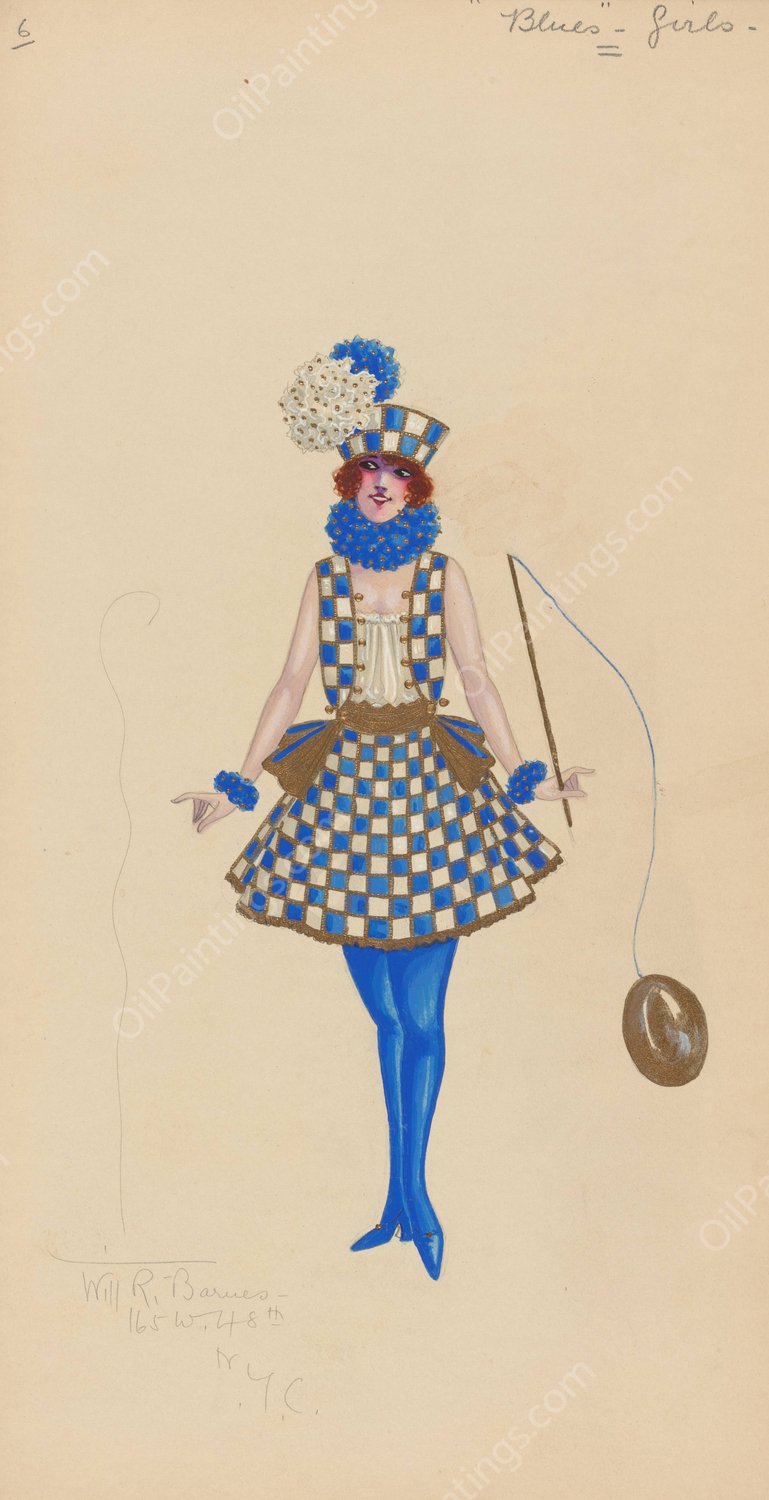 6-Blues-Girls  by Will R. Barnes - Hand-Painted Oil Painting Reproduction