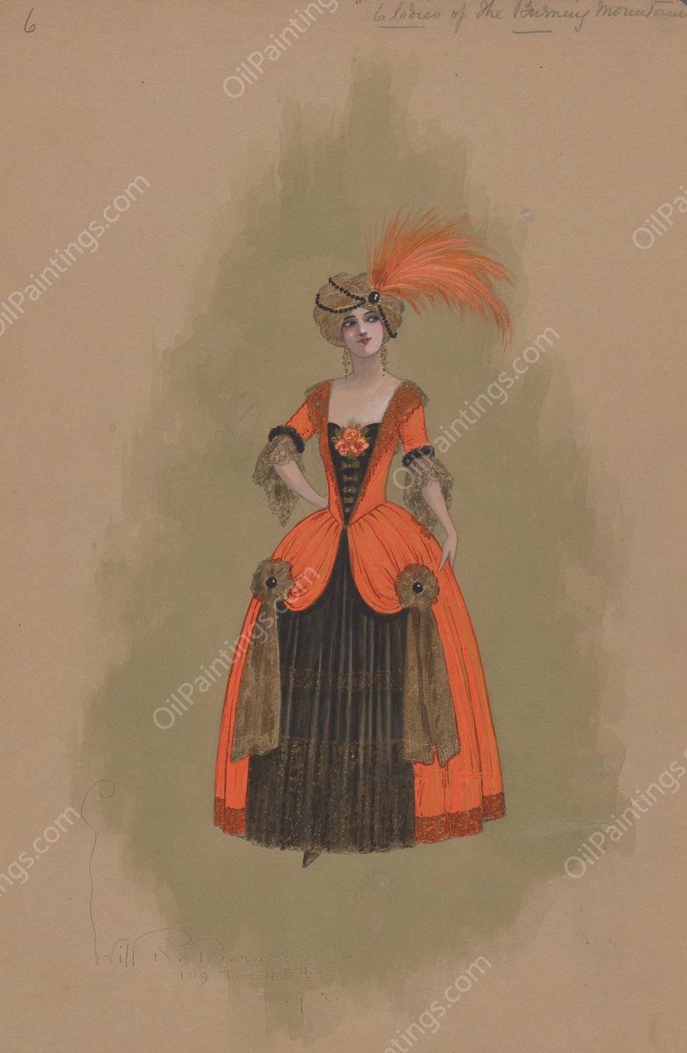 6 Ladies of the Burning Mountain  by Will R. Barnes - Hand-Painted Oil Painting Reproduction