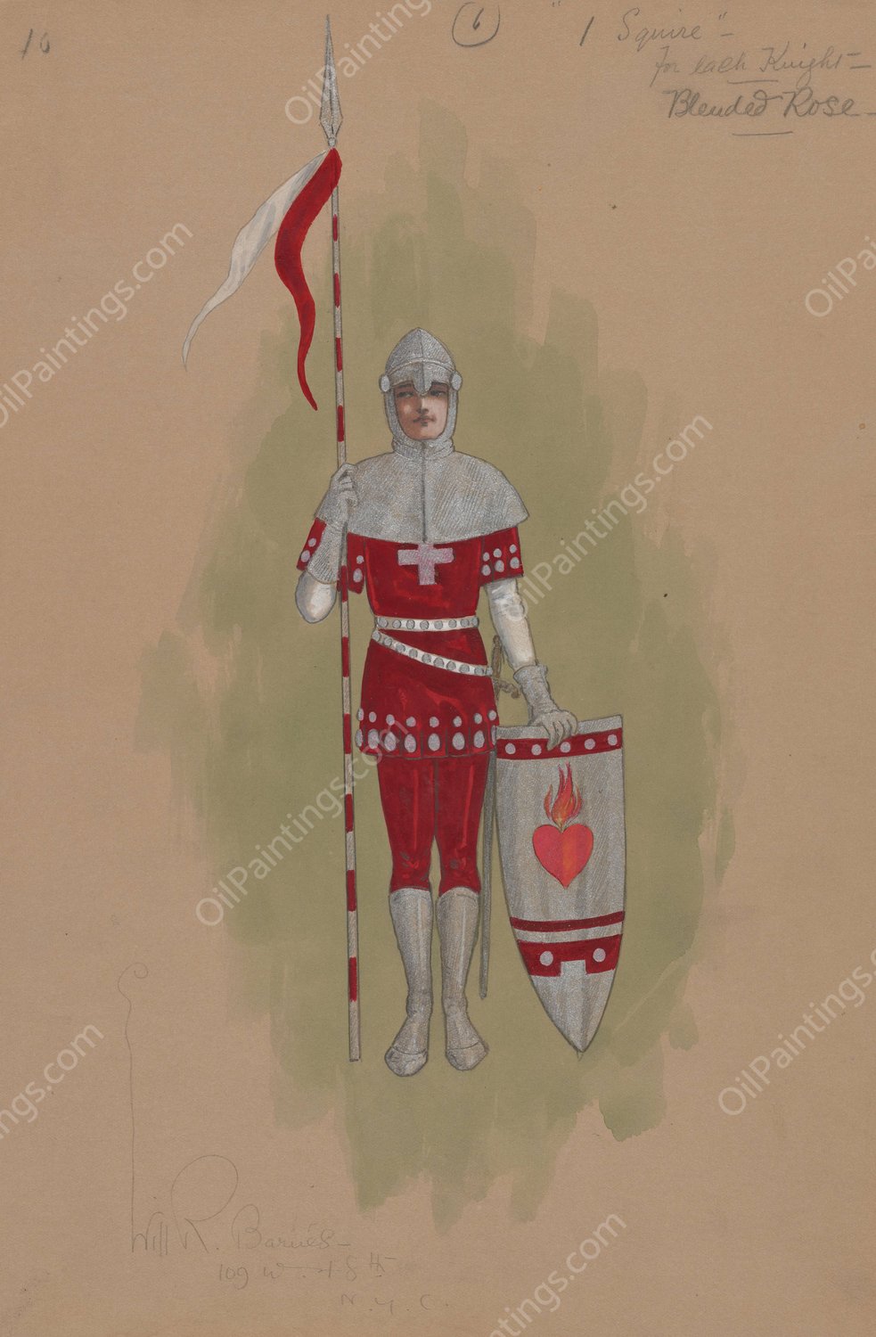 6 Squires for each Knight of the Blended Rose  by Will R. Barnes - Hand-Painted Oil Painting Reproduction