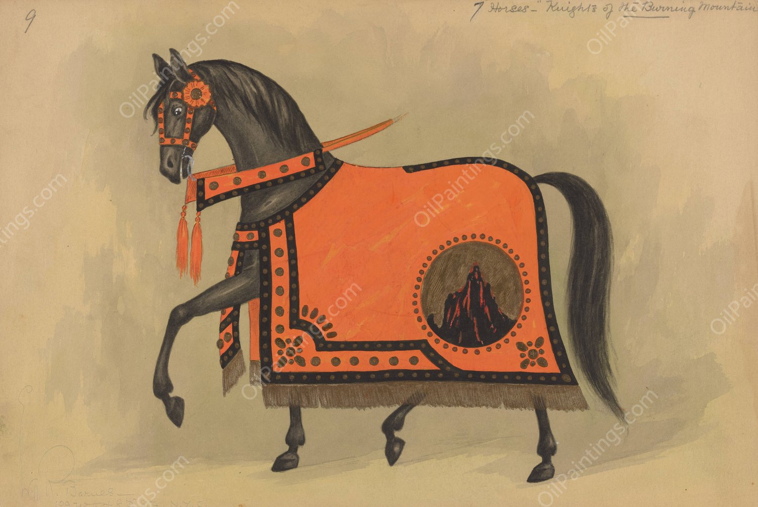 7 Horses-Knights of the Burning Mountain  by Will R. Barnes - Hand-Painted Oil Painting Reproduction