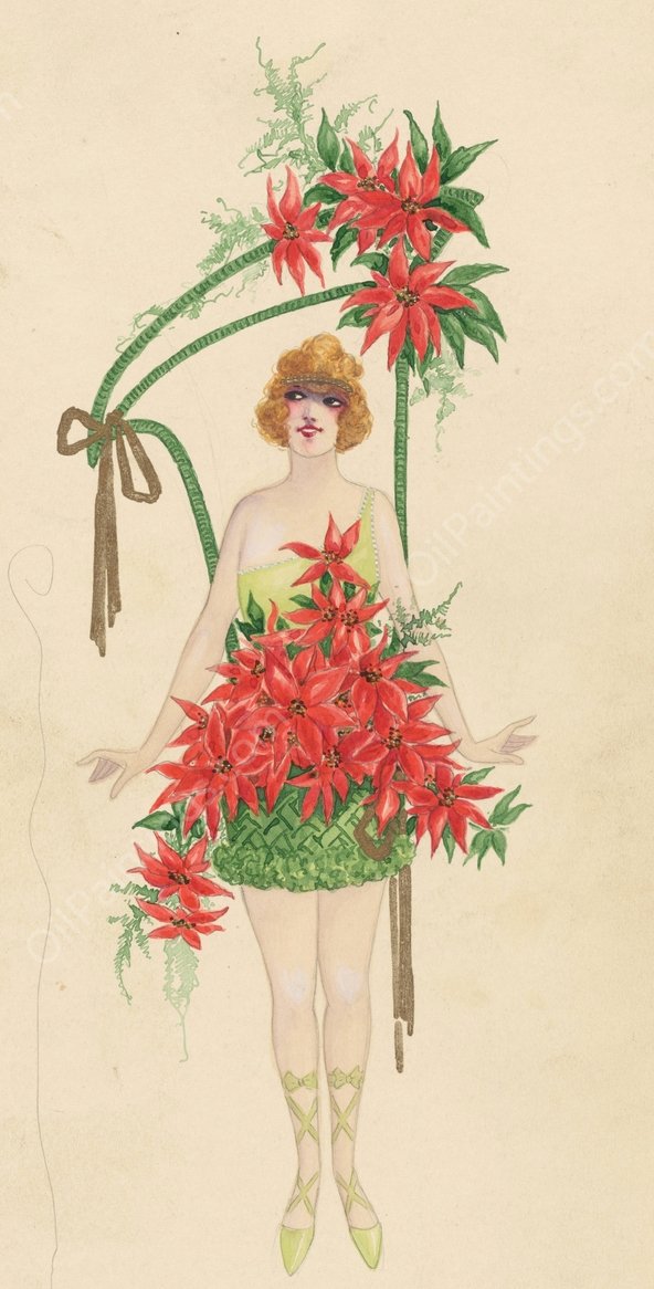 8-Poinsettias  by Will R. Barnes - Hand-Painted Oil Painting Reproduction