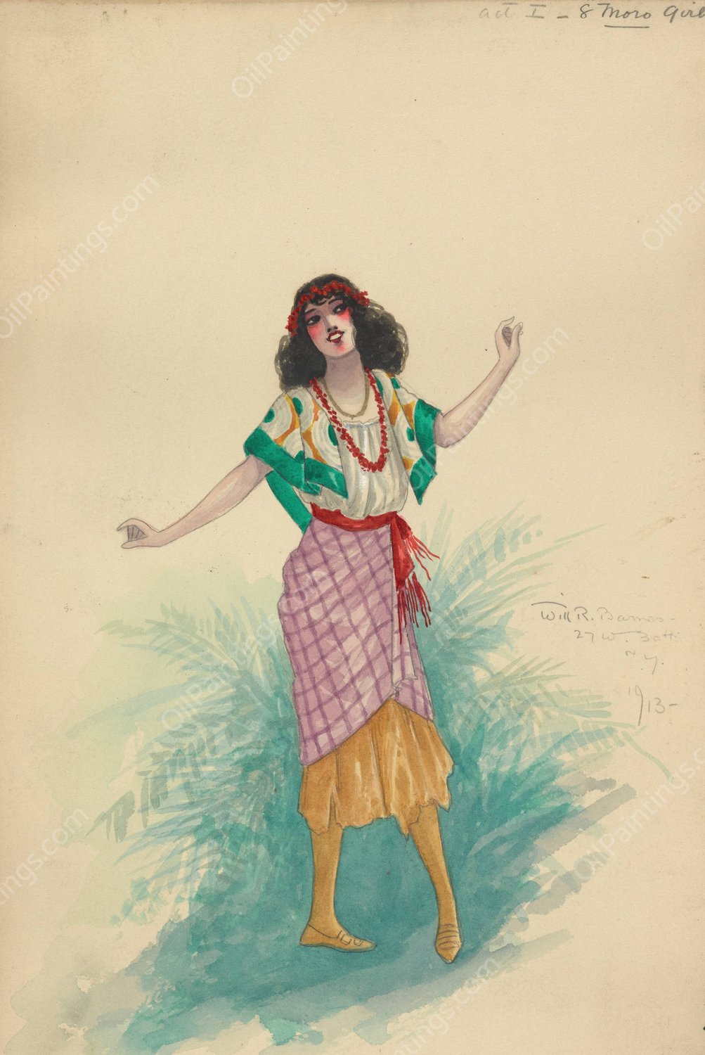 Act I-8 Moro Girls  by Will R. Barnes - Hand-Painted Oil Painting Reproduction