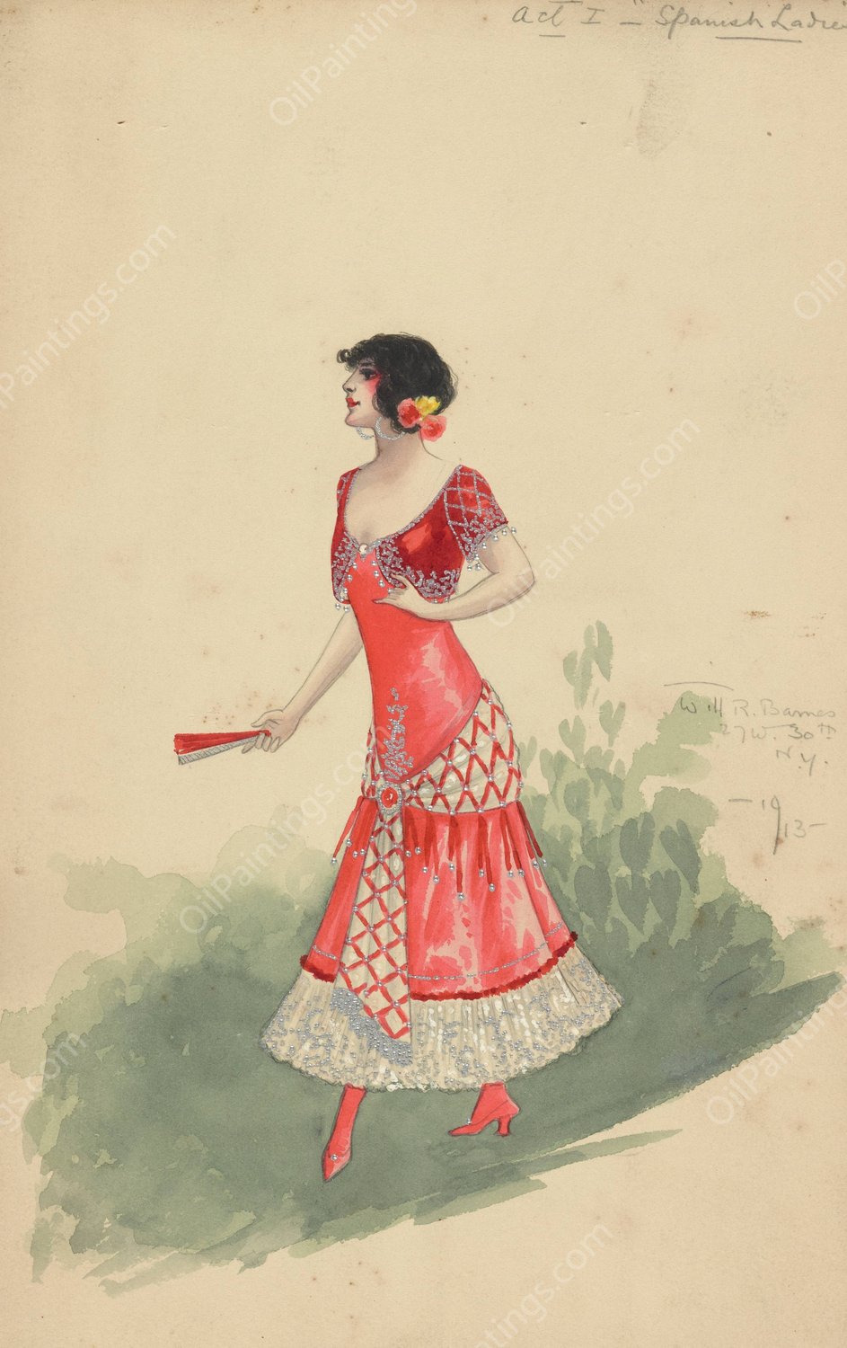 Act I-Spanish Ladies  by Will R. Barnes - Hand-Painted Oil Painting Reproduction